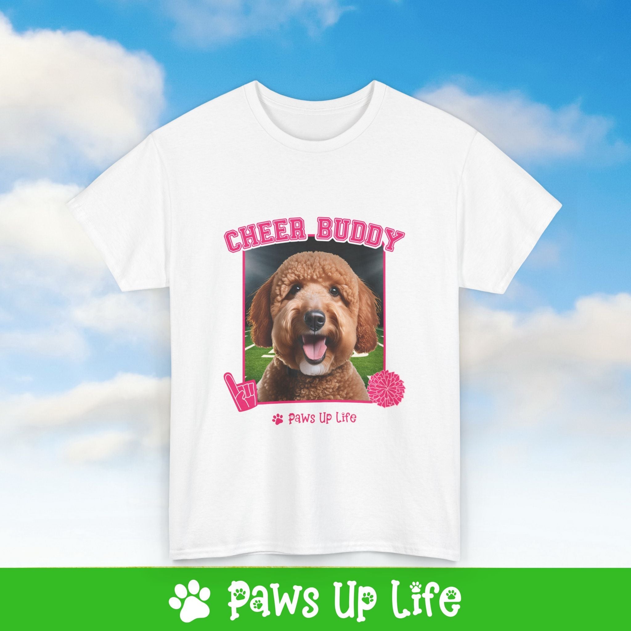 Groodle Football Cheer Buddy Cheerleading Dog Tee, Shirt, Unisex Pet Lover Gift, Dog Mom Dad Tshirt, Animal Rescue Advocate, Cute Puppy Graphic Top Classic Collar | Paws Up Life, LLC