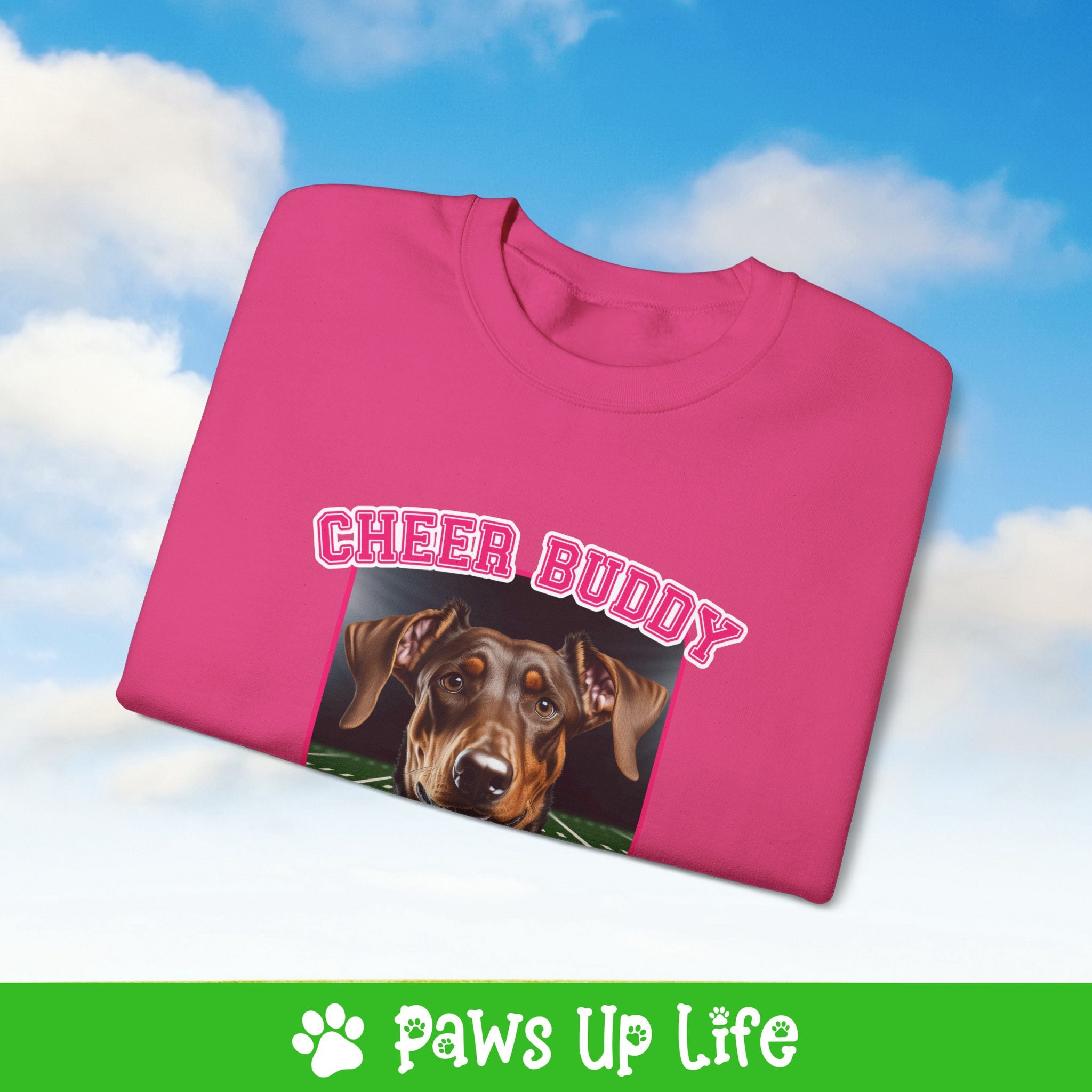 Doberman Pinscher Football Cheer Buddy Cheerleading Dog Crewneck Sweatshirt, Unisex Gift for Animal Lovers, Dog Mom Dad Sweatshirt, Cute Dog Lover Apparel, Fun Pet | Paws Up Life, LLC