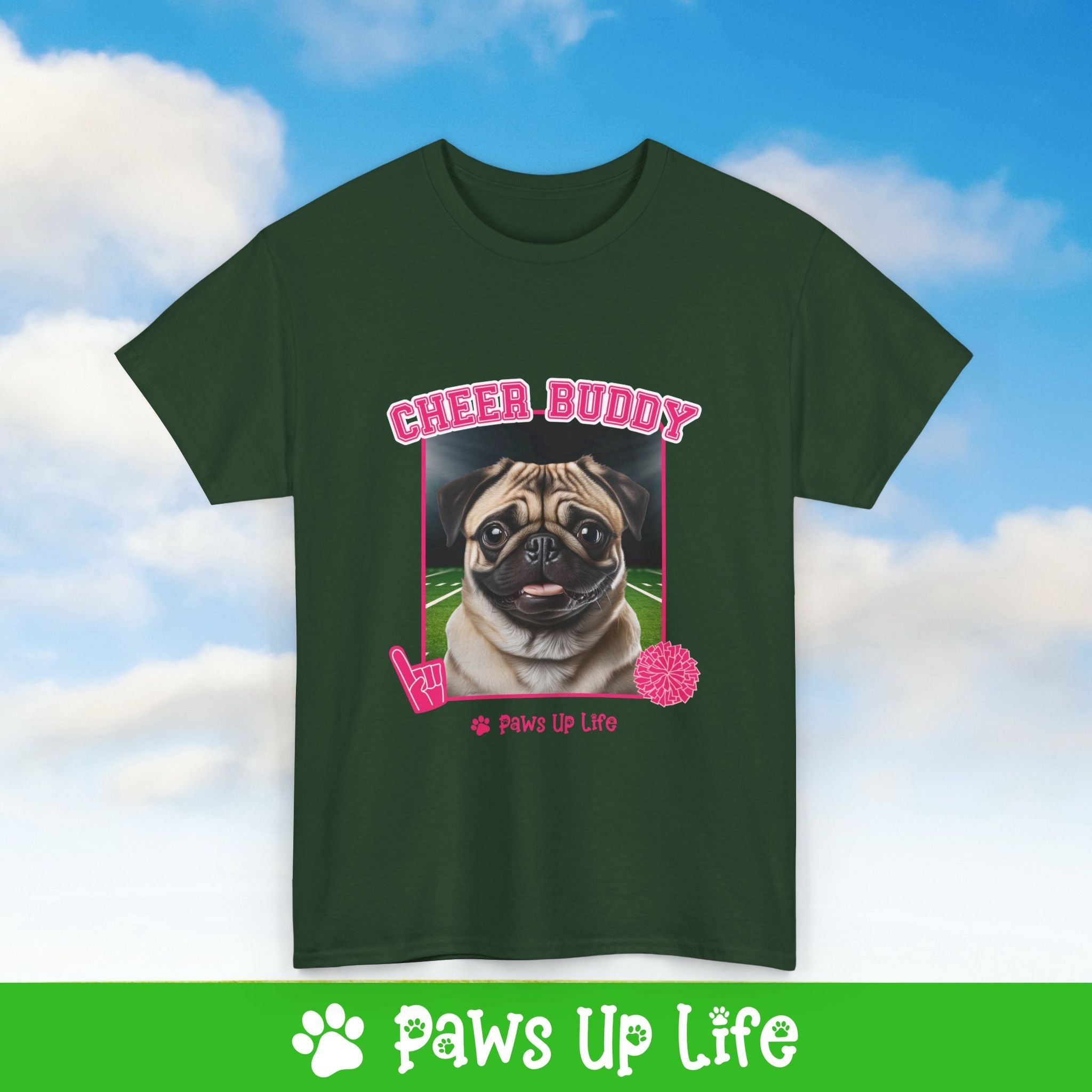 Pug Football Cheer Buddy Cheerleading Dog Tee, Shirt, Unisex Pet Lover Gift, Dog Mom Dad Tshirt, Animal Rescue Advocate, Cute Puppy Graphic Top Classic Collar | Paws Up Life, LLC