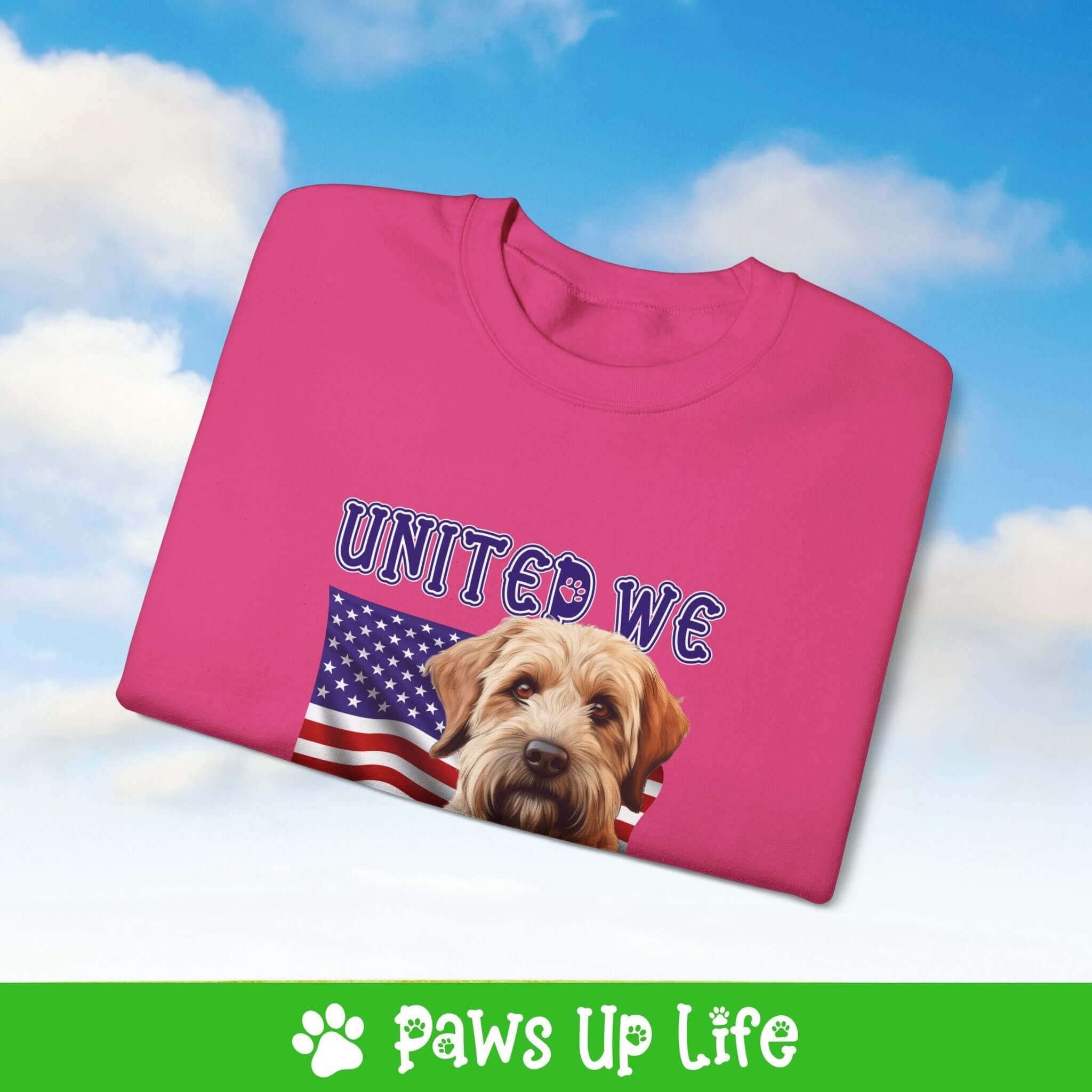 "United We Love" Soft Coated Wheaten Terrier Dog Crewneck Sweatshirt – Patriotic Dog Lover Gift, Unisex Apparel for Proud Dog Moms & Dads | Paws Up Life, LLC