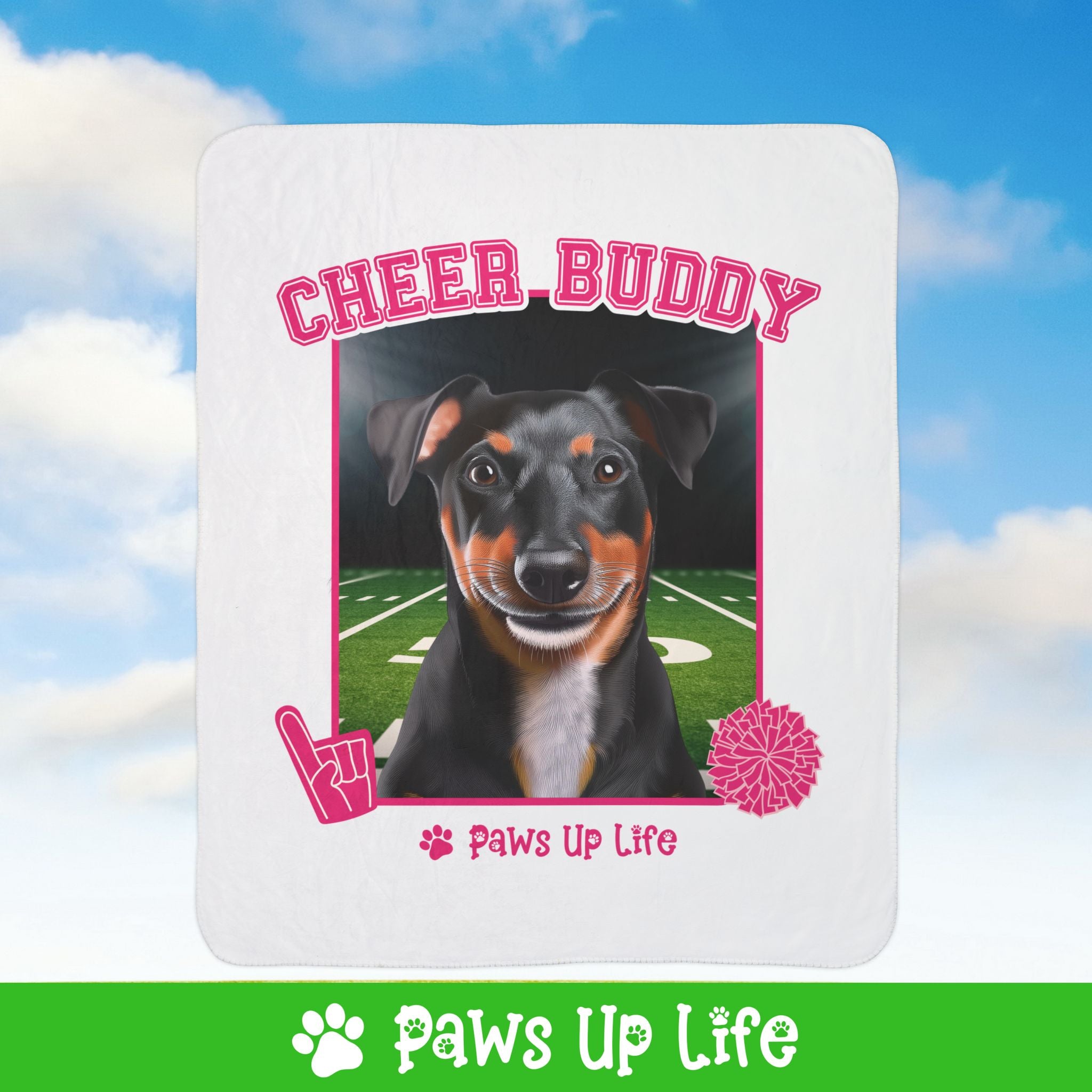 Black Russell Terrier Football Cheer Buddy Cheerleading Dog Fleece Sherpa Blanket - Perfect for Snuggling and Cozy Napping | Paws Up Life, LLC