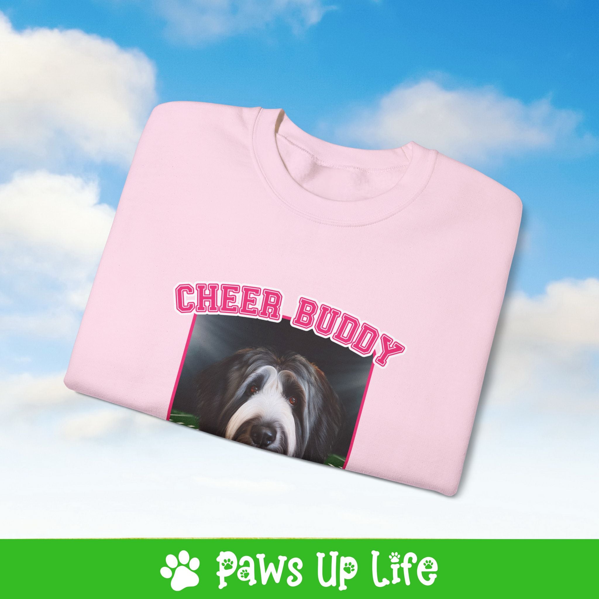 Black Old English Sheep Dog Football Cheer Buddy Cheerleading Dog Crewneck Sweatshirt, Unisex Gift for Animal Lovers, Dog Mom Dad Sweatshirt, Cute Dog Lover Apparel, Fun Pet | Paws Up Life, LLC