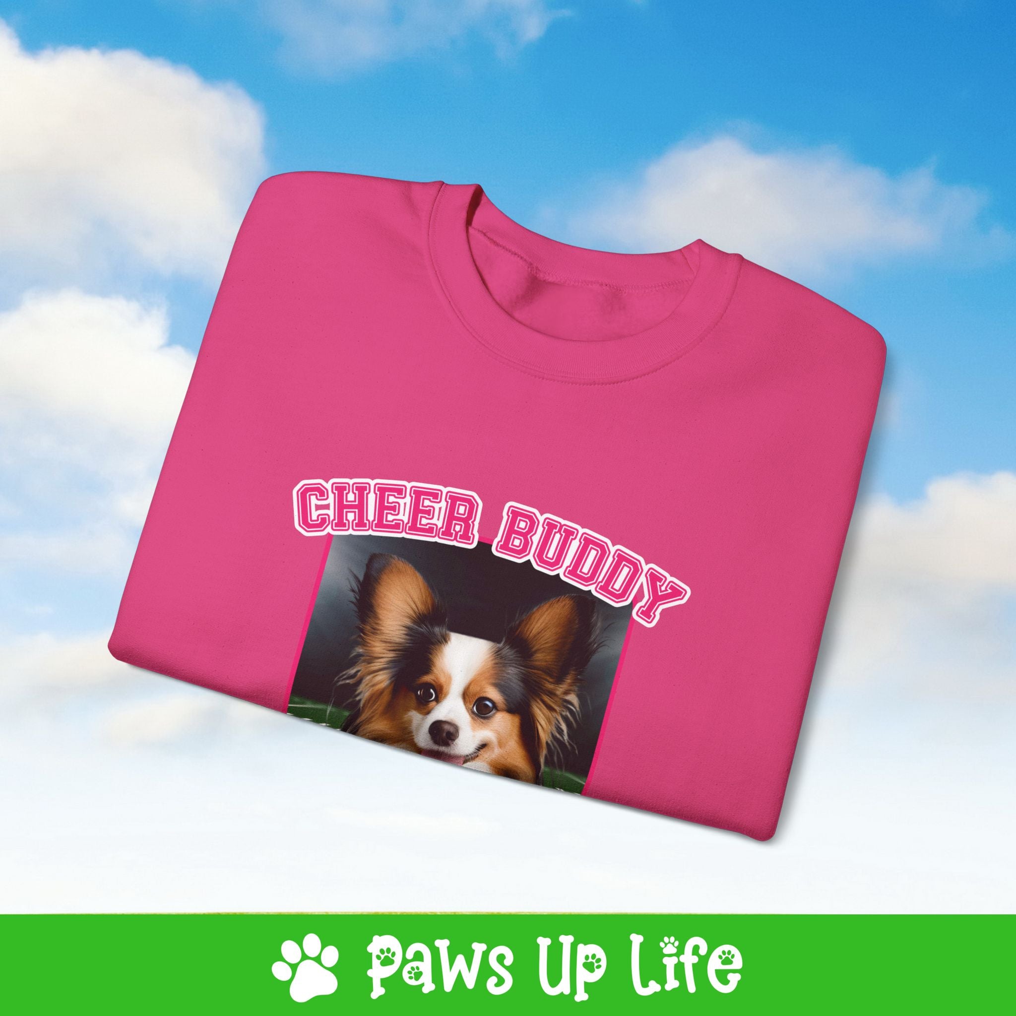 Papillon Football Cheer Buddy Cheerleading Dog Crewneck Sweatshirt, Unisex Gift for Animal Lovers, Dog Mom Dad Sweatshirt, Cute Dog Lover Apparel, Fun Pet | Paws Up Life, LLC