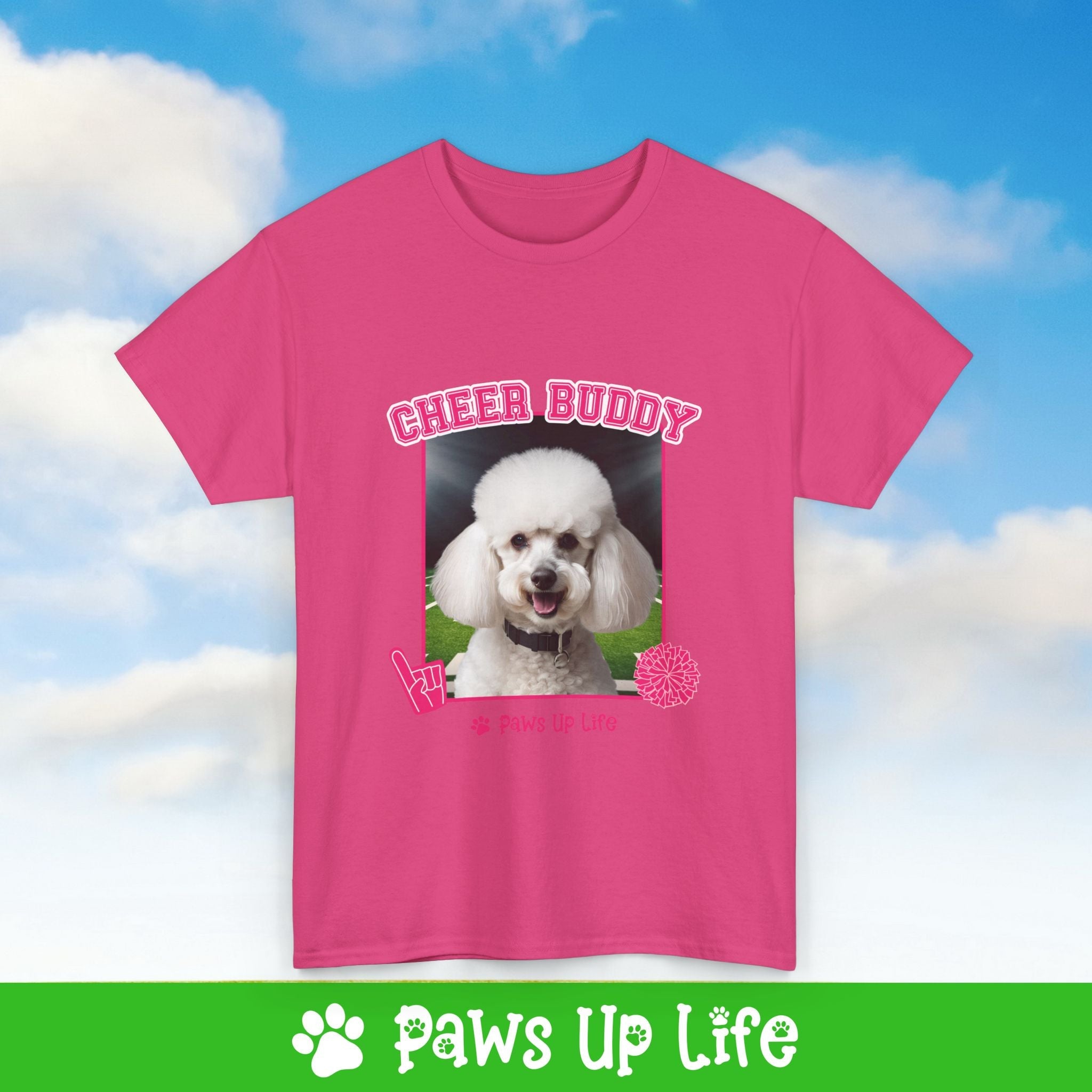 White Poodle Football Cheer Buddy Cheerleading Dog Tee, Shirt, Unisex Pet Lover Gift, Dog Mom Dad Tshirt, Animal Rescue Advocate, Cute Puppy Graphic Top Classic Collar | Paws Up Life, LLC