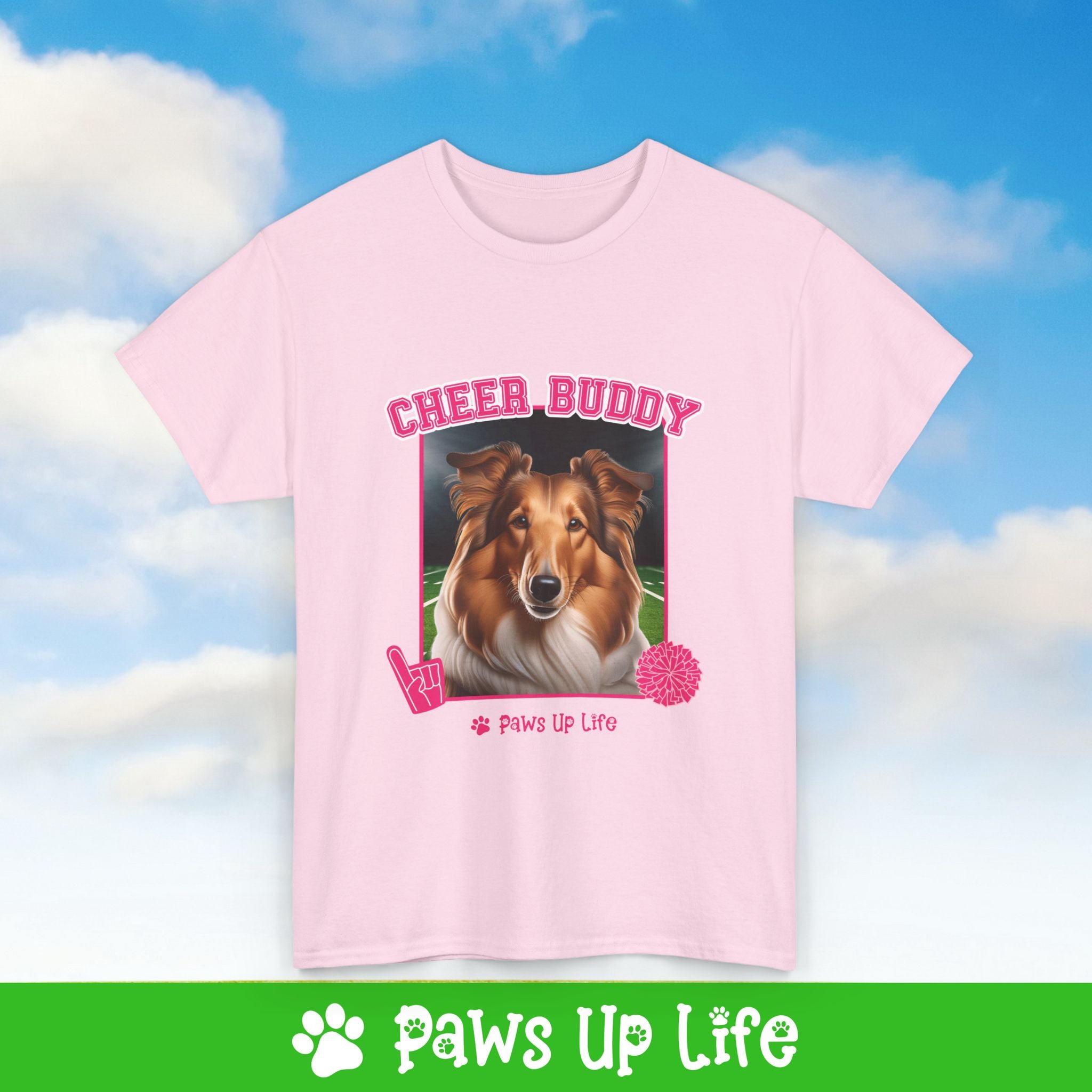 Collie Football Cheer Buddy Cheerleading Dog Tee, Shirt, Unisex Pet Lover Gift, Dog Mom Dad Tshirt, Animal Rescue Advocate, Cute Puppy Graphic Top Classic Collar | Paws Up Life, LLC