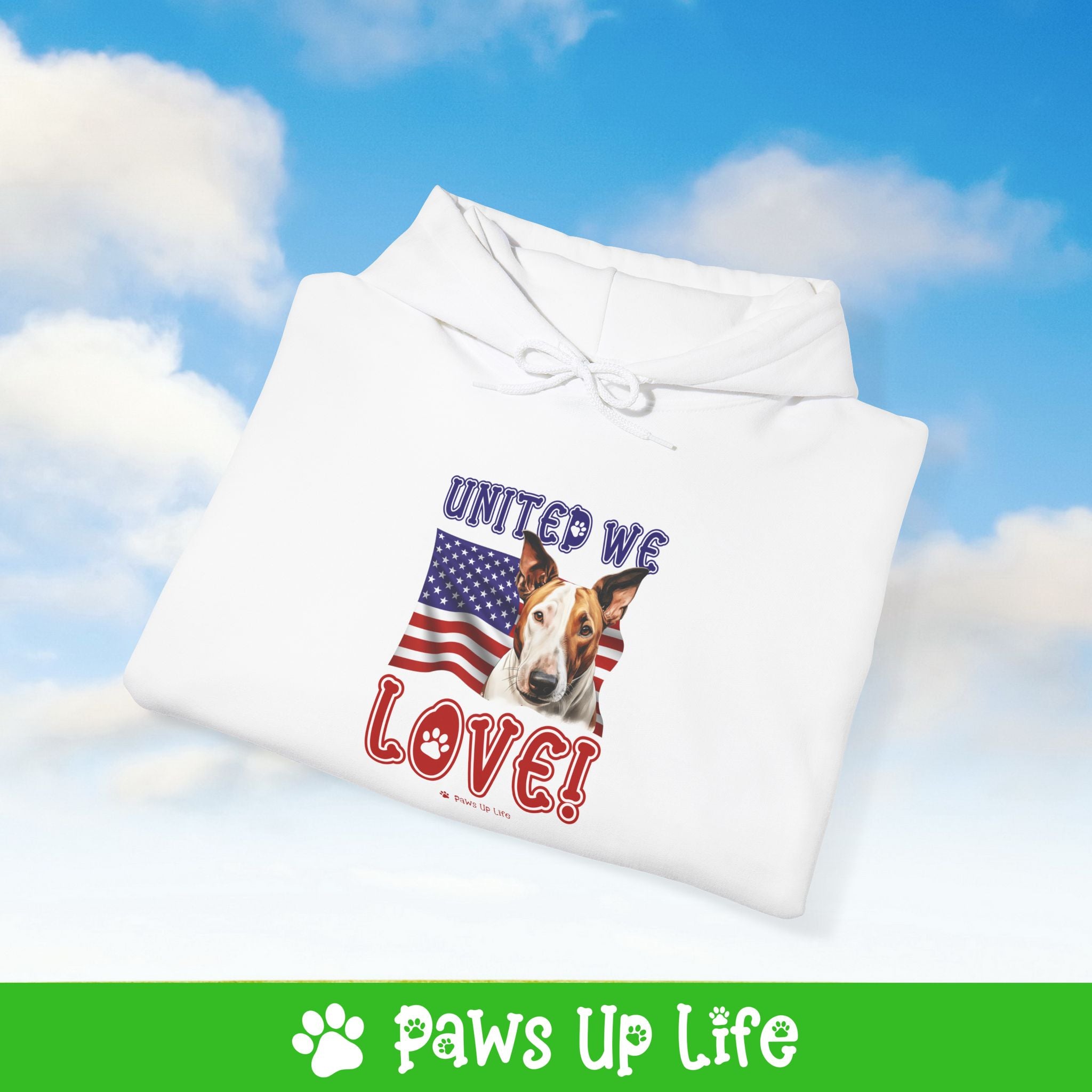 Bull Terrier Dog United We Love Unisex Hoodie Hooded Sweatshirt Classic Comfy Cotton | Paws Up Life, LLC