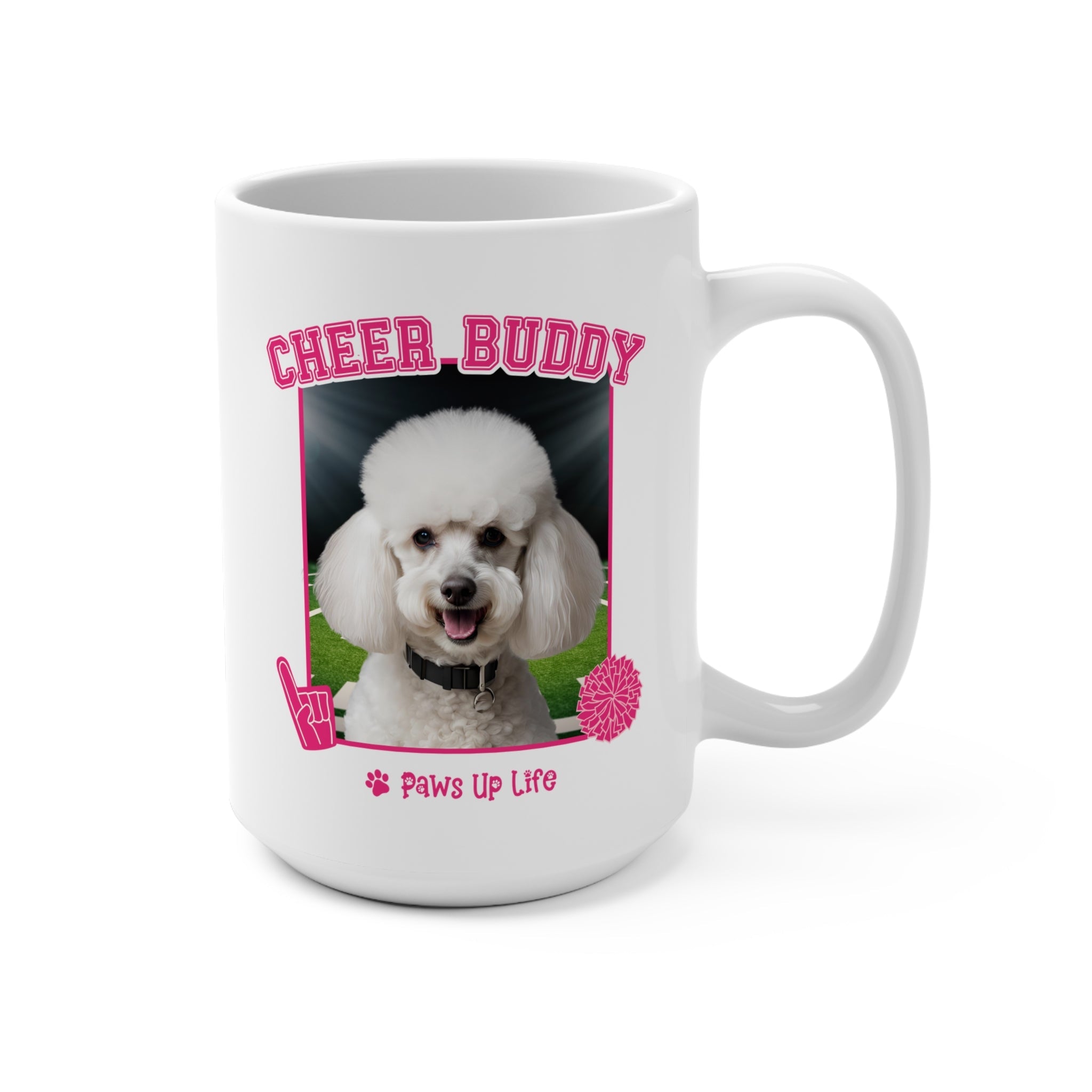 White Poodle Football Cheer Buddy Cheerleading Dog 15oz Large Coffee Mug Ceramic Drinkware Tea Washable | Paws Up Life, LLC