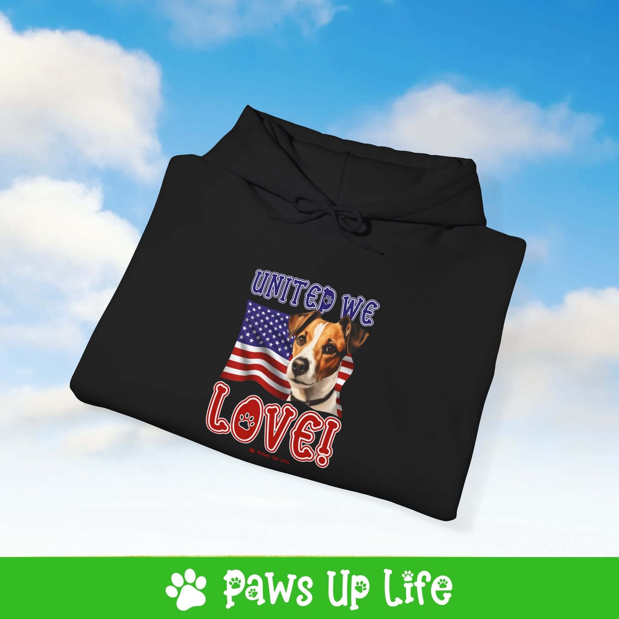 "United We Love" Russell Terrier Hoodie – Fun Dog Lover Design | Cozy 50/50 Blend Unisex Sweater, Perfect Gift for Pet Lovers!