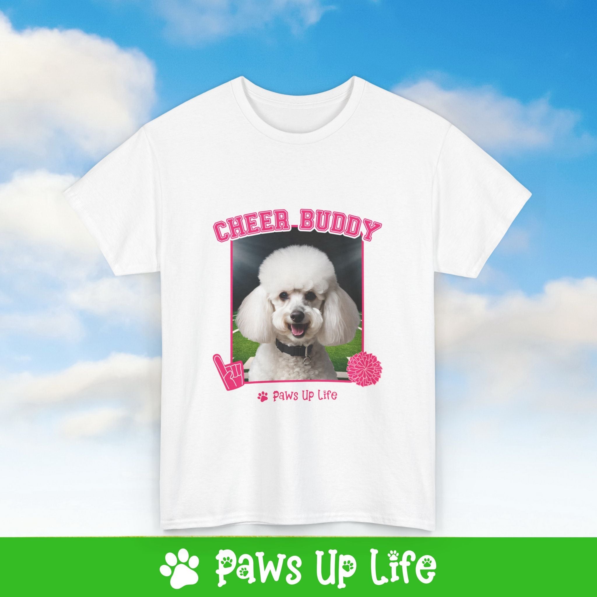 White Poodle Football Cheer Buddy Cheerleading Dog Tee, Shirt, Unisex Pet Lover Gift, Dog Mom Dad Tshirt, Animal Rescue Advocate, Cute Puppy Graphic Top Classic Collar | Paws Up Life, LLC