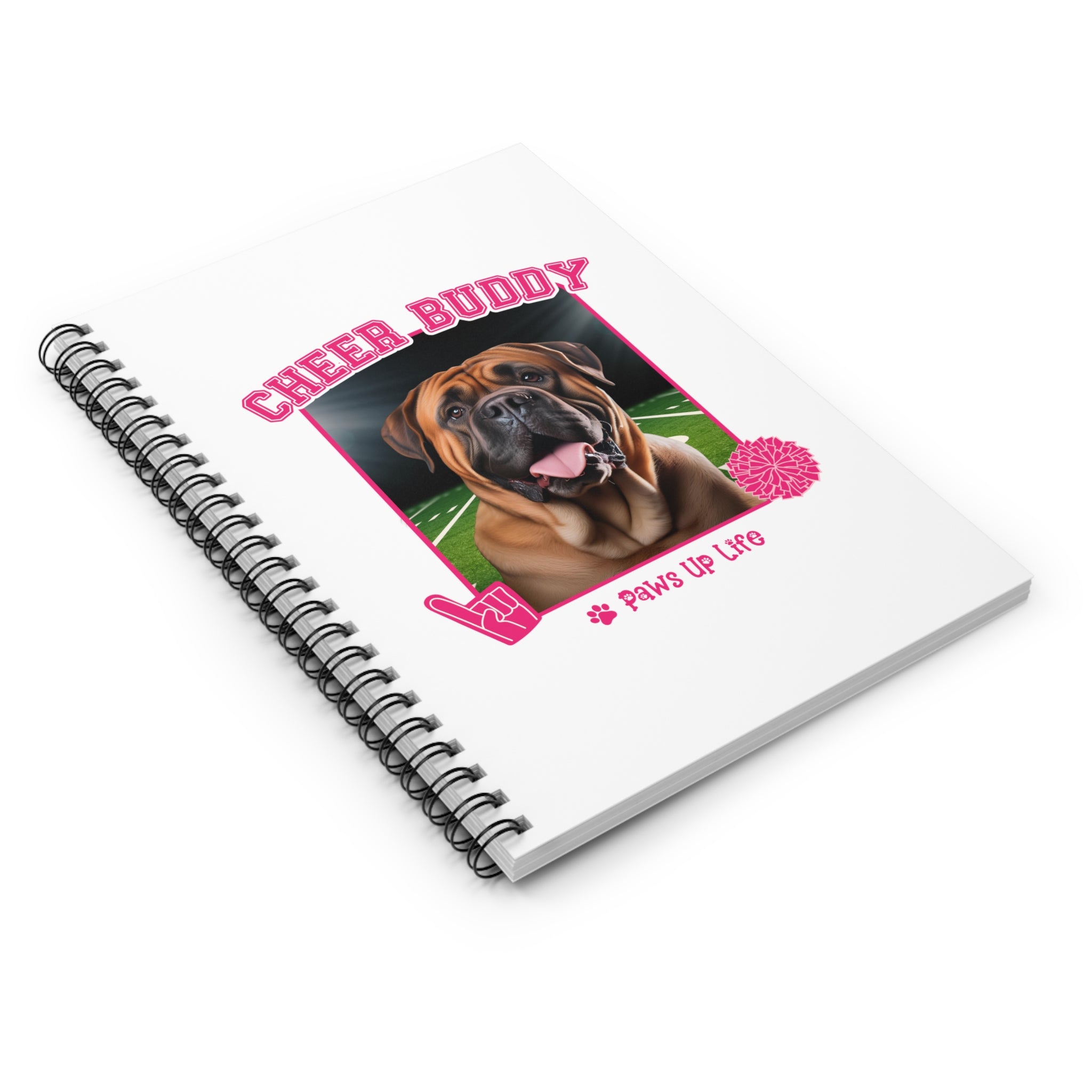 Mastiff Football Cheer Buddy Cheerleading Dog Spiral Notebook for Office and Home - Ruled Line | Paws Up Life, LLC