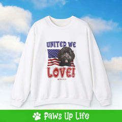 "United We Love" Portuguese Water Dog Dog Crewneck Sweatshirt – Patriotic Dog Lover Gift, Unisex Apparel for Proud Dog Moms & Dads | Paws Up Life, LLC