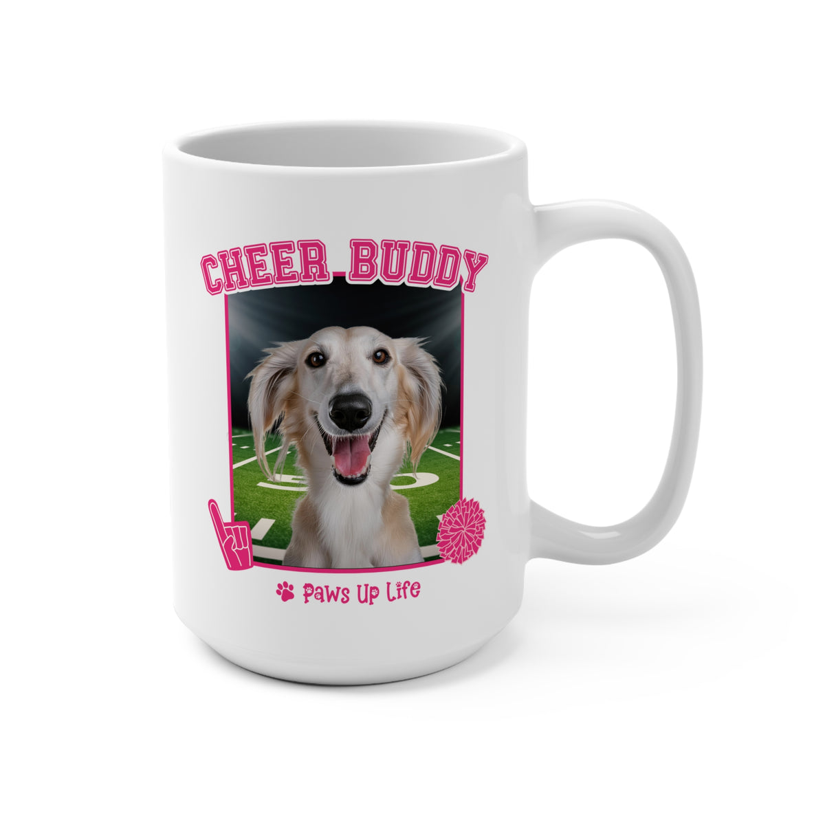 Saluki Cheer Buddy Cheerleading Dog 15oz Large Coffee Mug Ceramic Drinkware Tea Washable | Paws Up Life, LLC