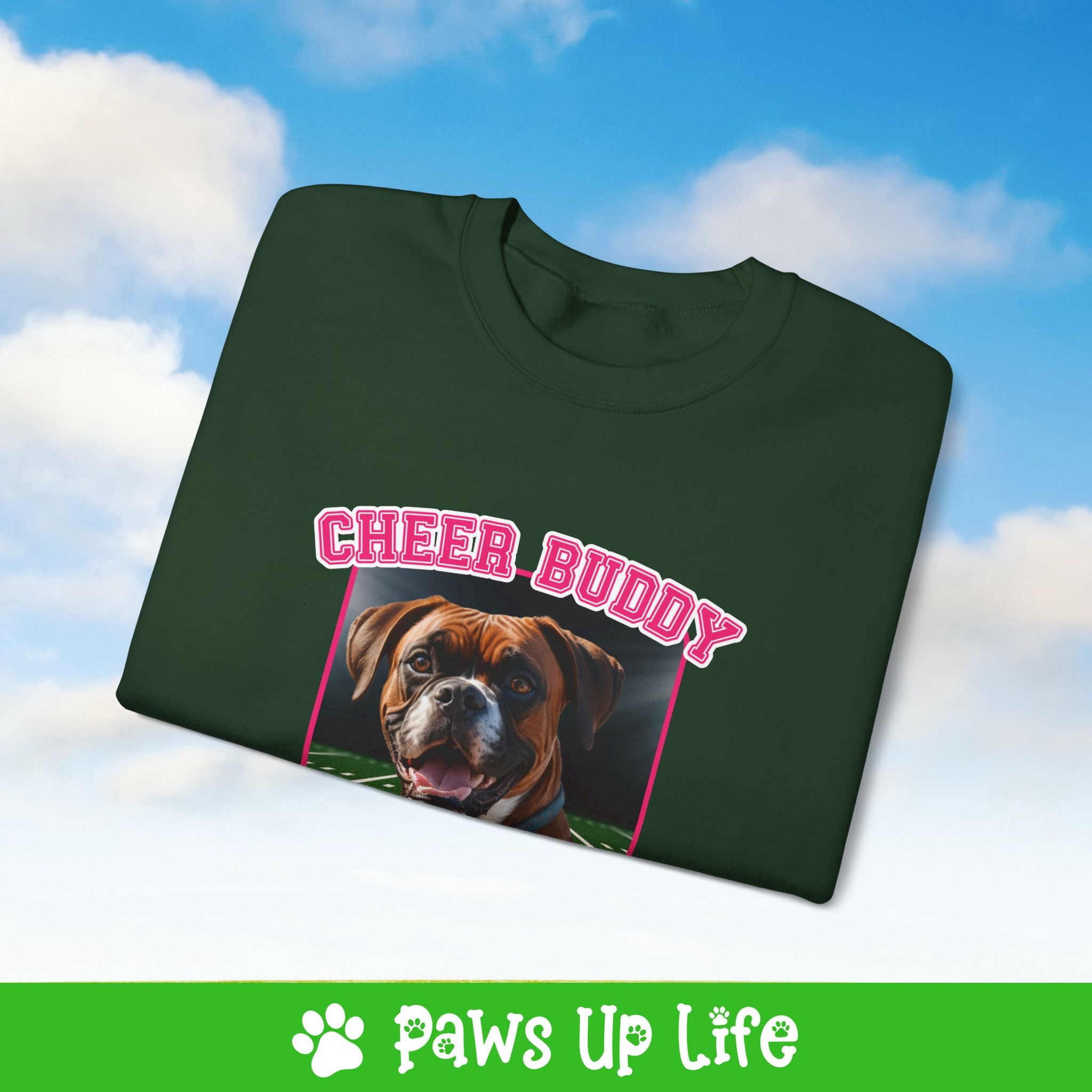 Boxer Football Cheer Buddy Cheerleading Dog Crewneck Sweatshirt, Unisex Gift for Animal Lovers, Dog Mom Dad Sweatshirt, Cute Dog Lover Apparel, Fun Pet | Paws Up Life, LLC