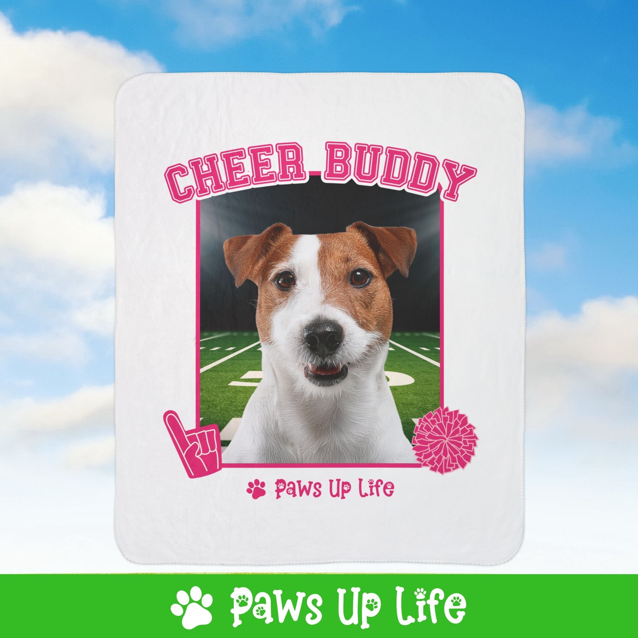 White Russell Terrier Football Cheer Buddy Cheerleading Dog Fleece Sherpa Blanket - Perfect for Snuggling and Cozy Napping | Paws Up Life, LLC