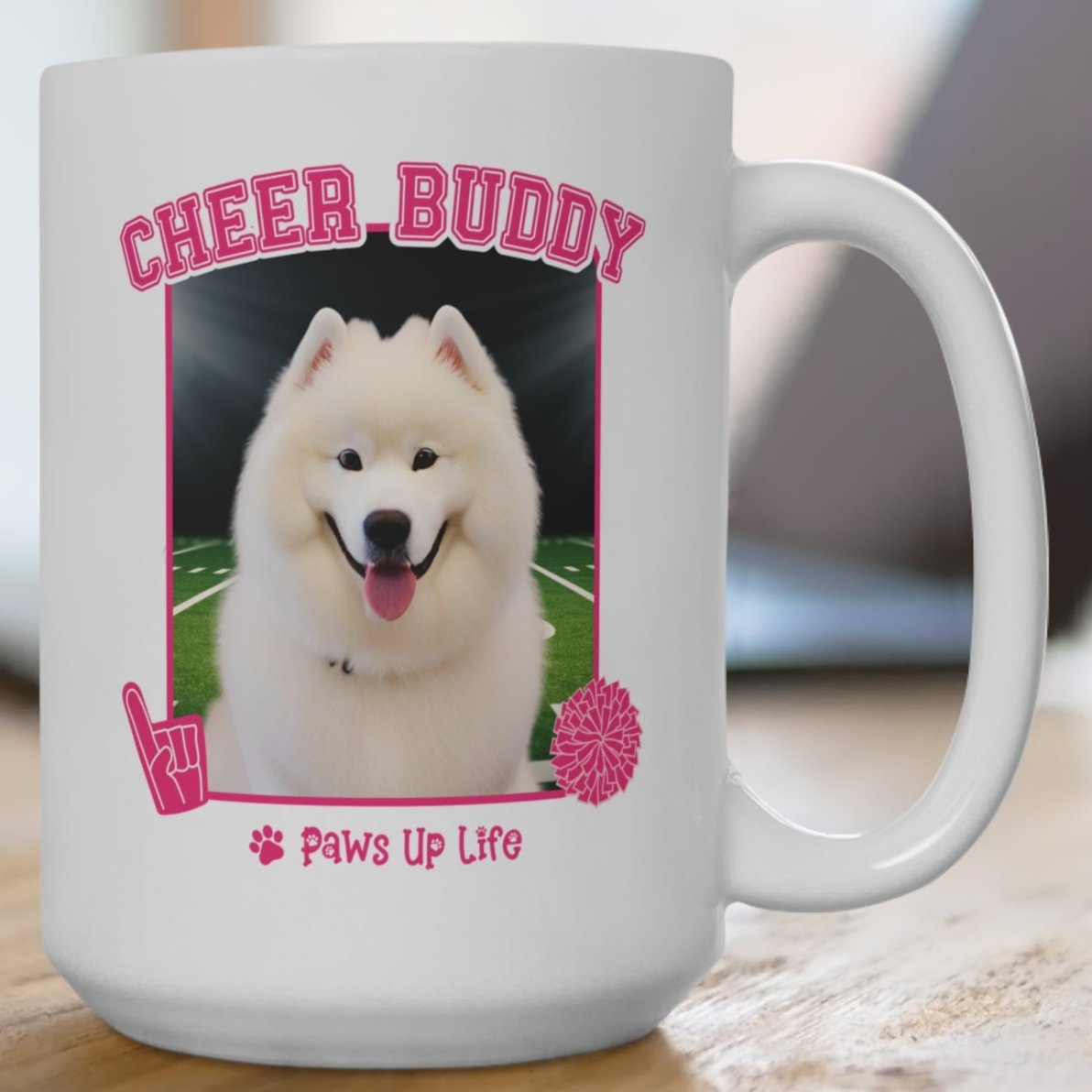 Samoyed Cheer Buddy Cheerleading Dog 15oz Large Coffee Mug Ceramic Drinkware Tea Washable | Paws Up Life, LLC