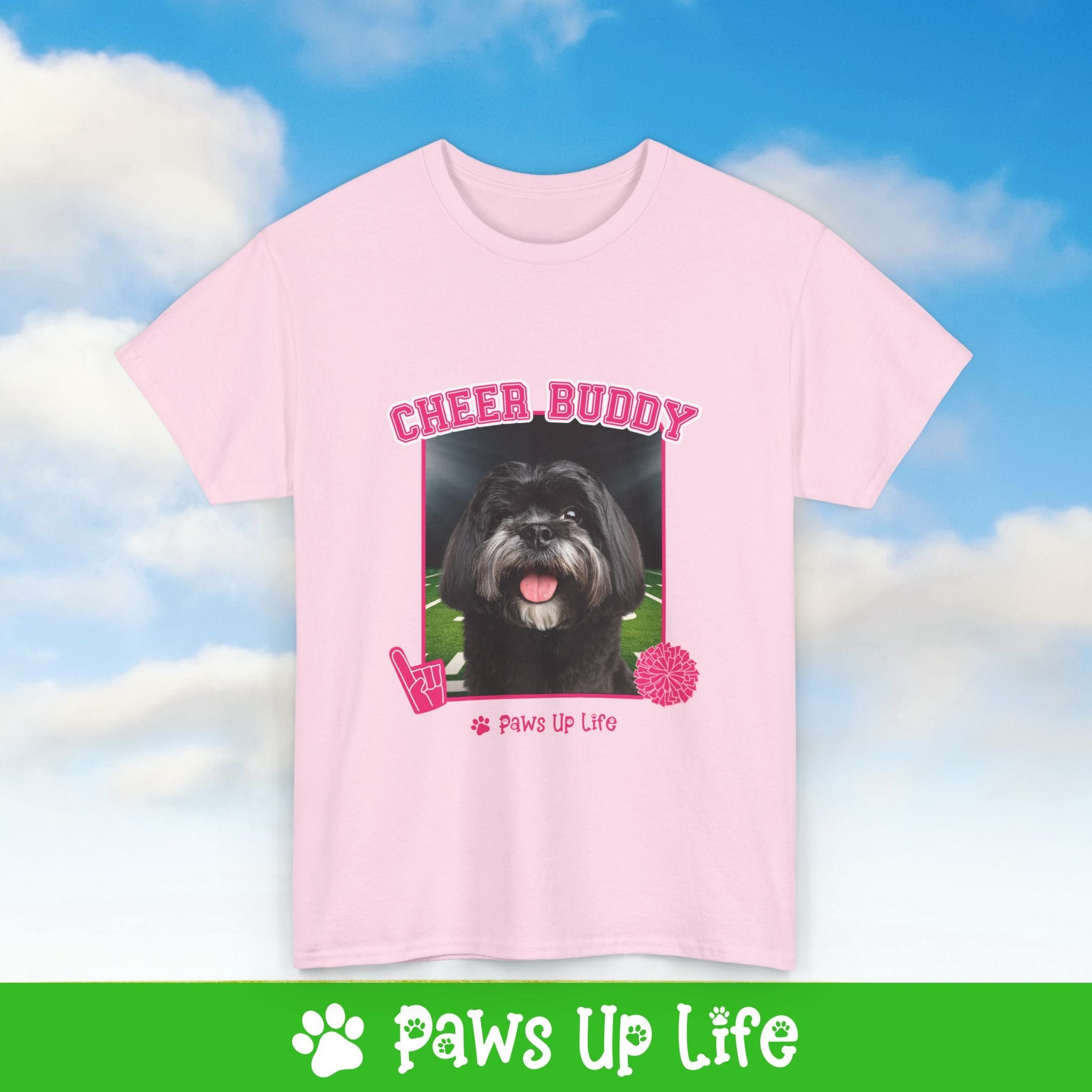 Black Lhasa Apso Football Cheer Buddy Cheerleading Dog Tee, Shirt, Unisex Pet Lover Gift, Dog Mom Dad Tshirt, Animal Rescue Advocate, Cute Puppy Graphic Top Classic Collar | Paws Up Life, LLC