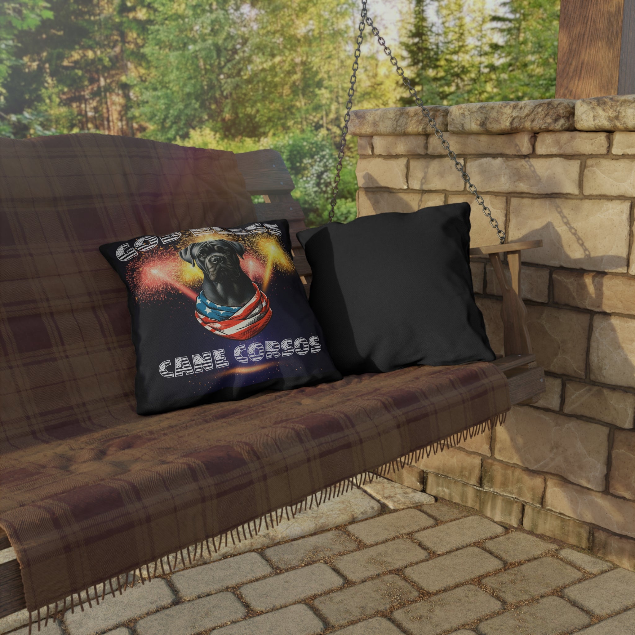 God Bless Cane Corso Dog Patriotic Outdoor Pillows | Multiple Sizes Available