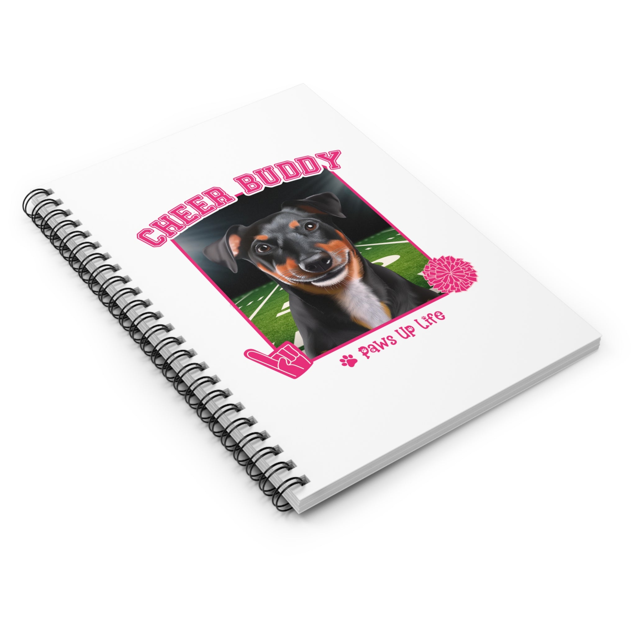 Black Russell Terrier Football Cheer Buddy Cheerleading Dog Spiral Notebook for Office and Home - Ruled Line | Paws Up Life, LLC