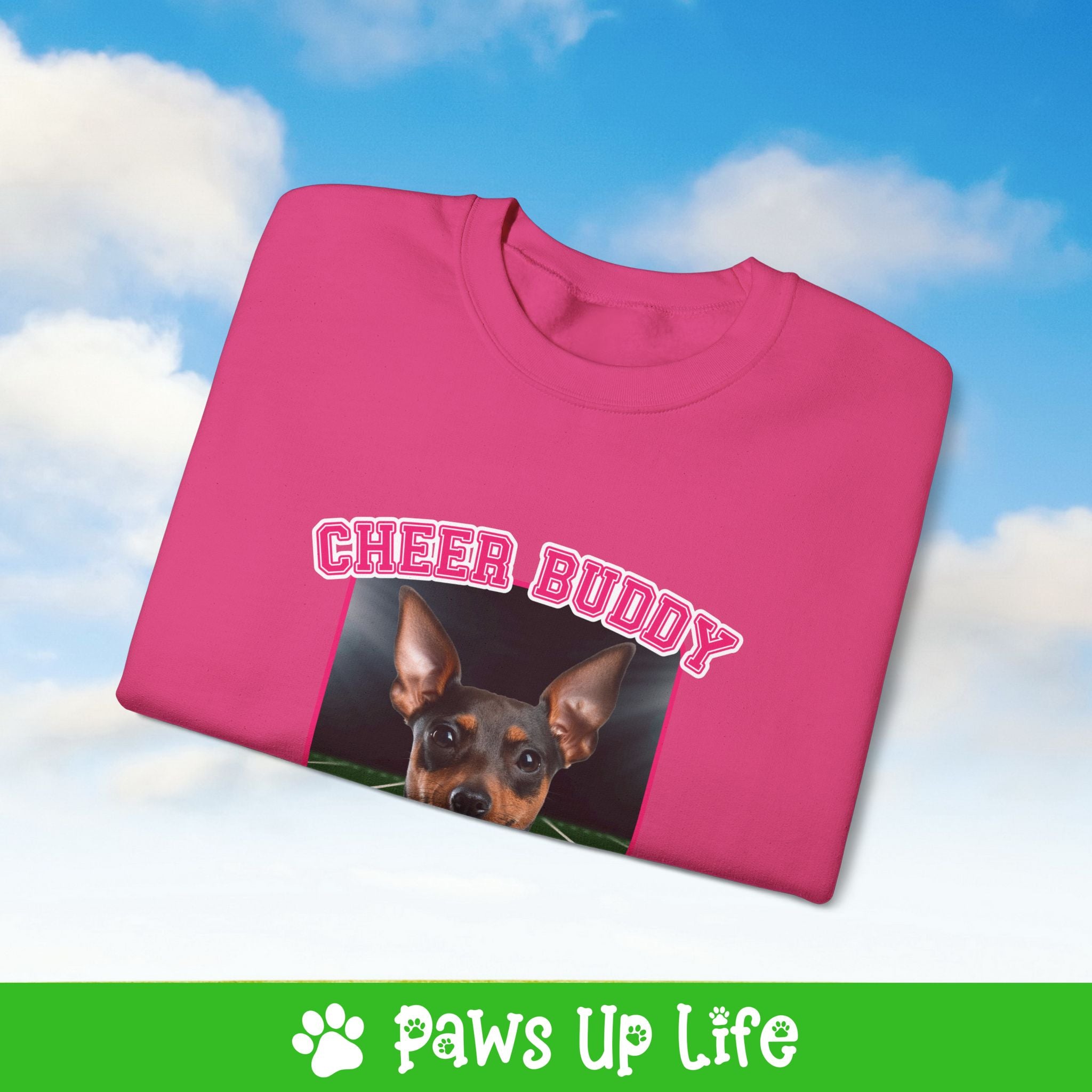 Miniature Pinscher Football Cheer Buddy Cheerleading Dog Crewneck Sweatshirt, Unisex Gift for Animal Lovers, Dog Mom Dad Sweatshirt, Cute Dog Lover Apparel, Fun Pet