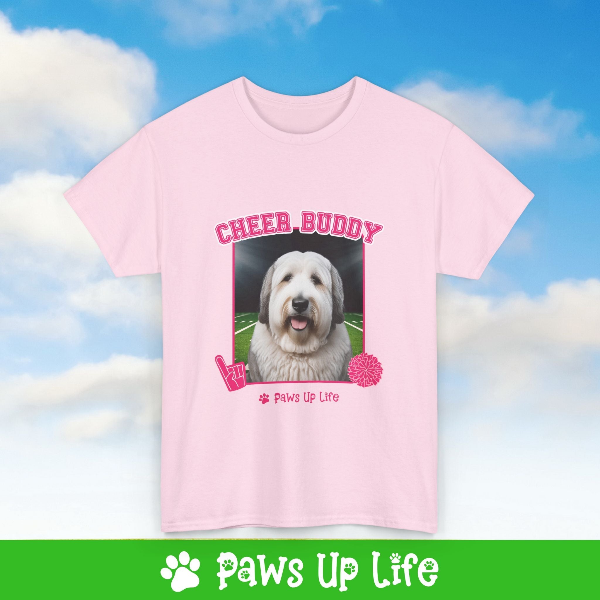 White Old English Sheep Dog Football Cheer Buddy Cheerleading Dog Tee, Shirt, Unisex Pet Lover Gift, Dog Mom Dad Tshirt, Animal Rescue Advocate, Cute Puppy Graphic Top Classic Collar