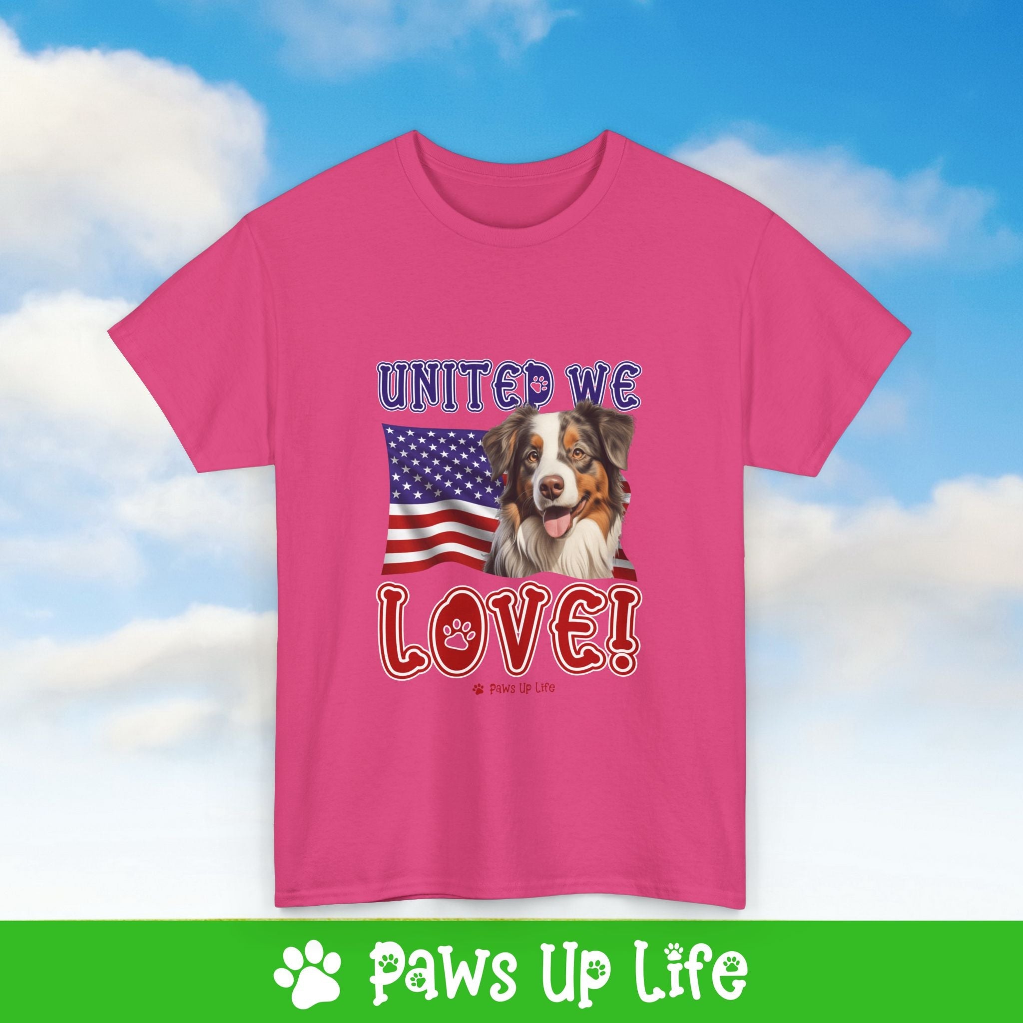 Miniature American Shepherd Dog United We Love Dog Tee, Shirt, Unisex Pet Lover Gift, Dog Mom Dad Tshirt, Animal Rescue Advocate, Cute Puppy Graphic Top Classic Collar | Paws Up Life, LLC