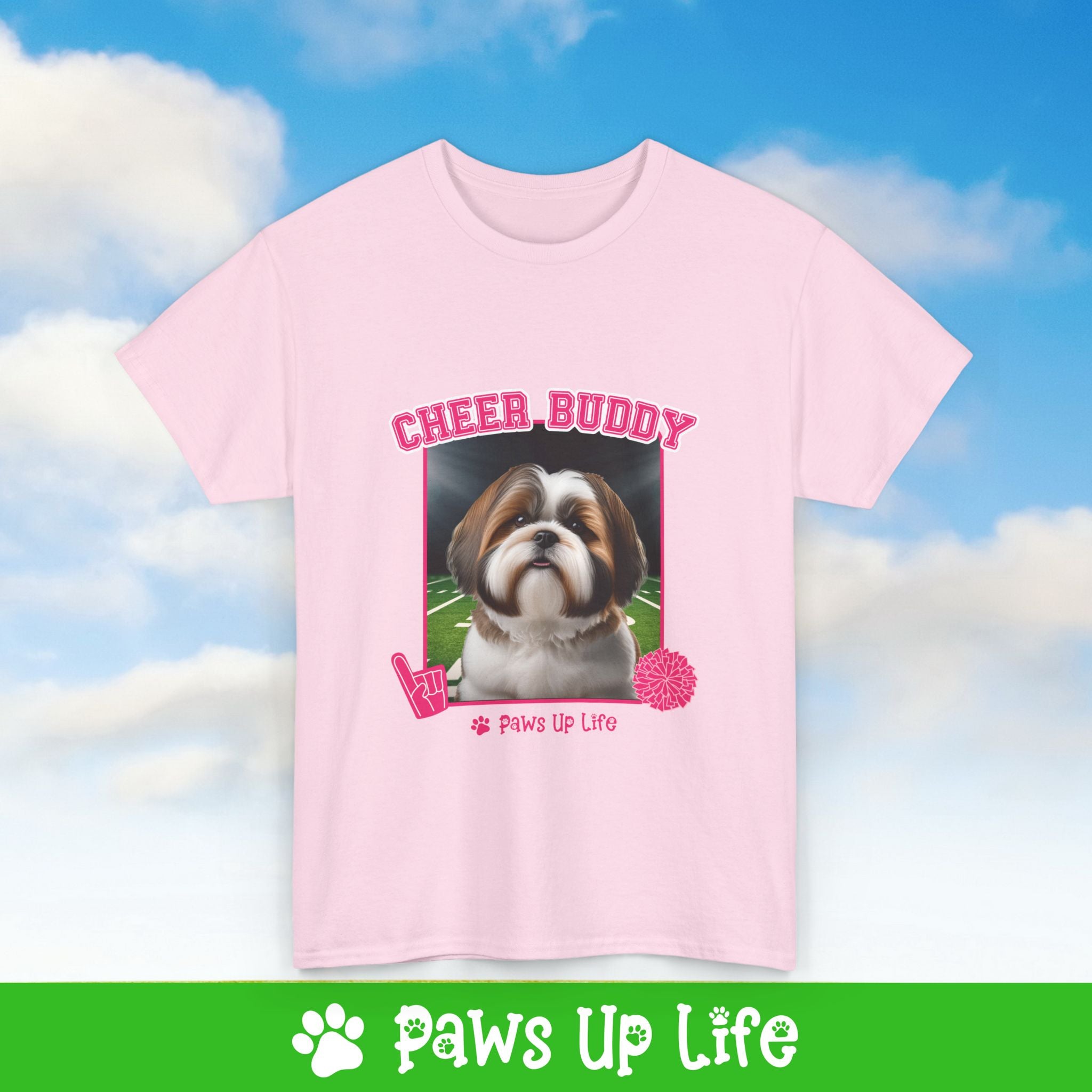 Brown Shih Tzu Football Cheer Buddy Cheerleading Dog Tee, Shirt, Unisex Pet Lover Gift, Dog Mom Dad Tshirt, Animal Rescue Advocate, Cute Puppy Graphic Top Classic Collar | Paws Up Life, LLC