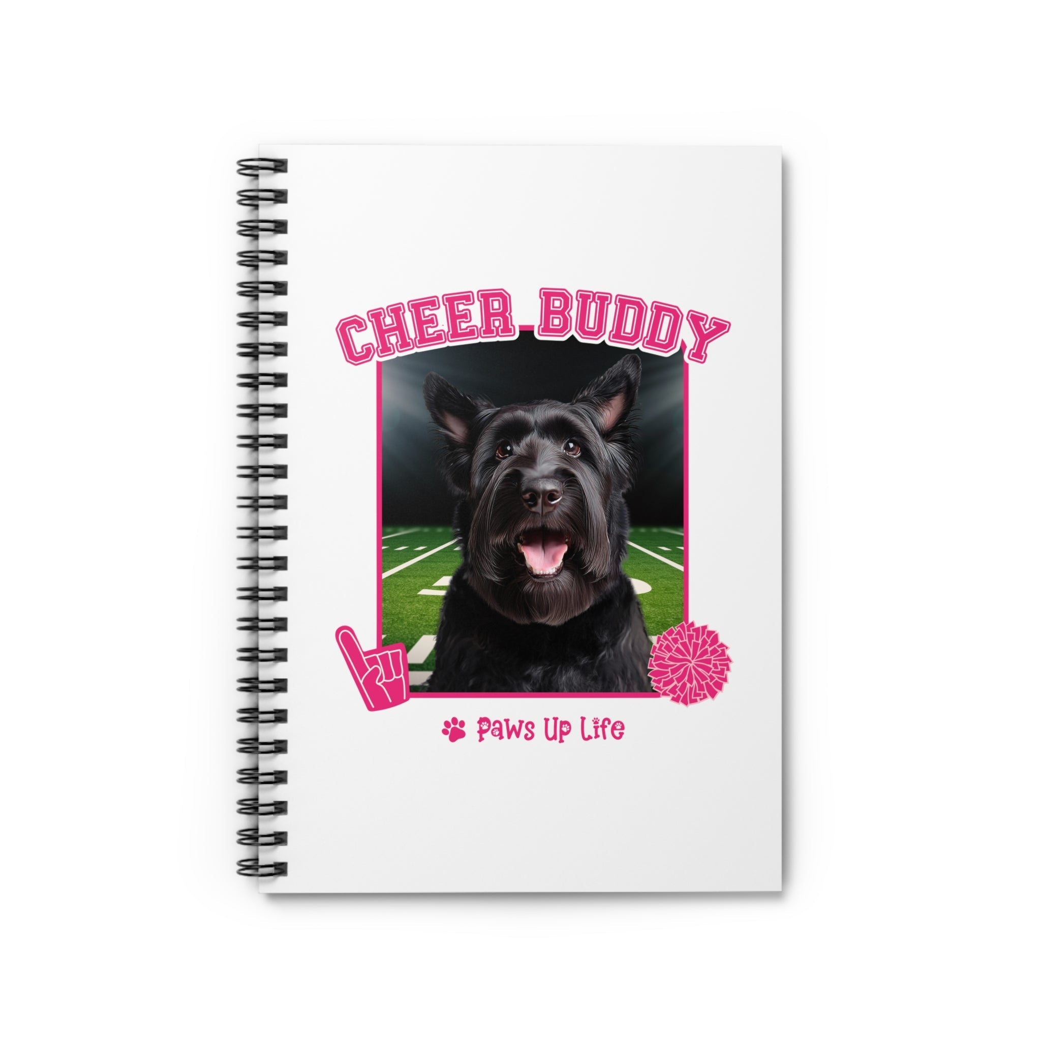 Black Russian Terrier Football Cheer Buddy Cheerleading Dog Spiral Notebook for Office and Home - Ruled Line | Paws Up Life, LLC