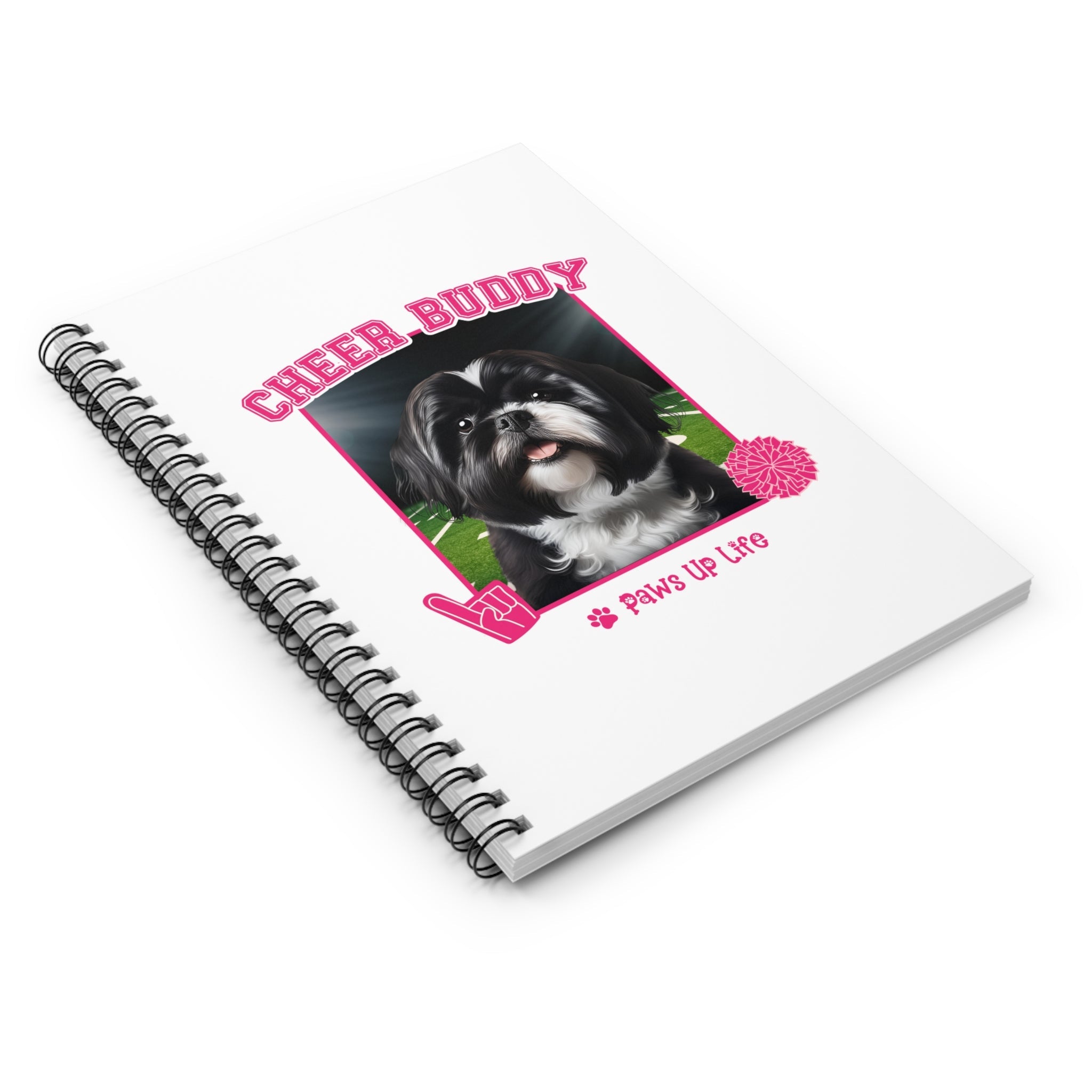 Black Shih Tzu Football Cheer Buddy Cheerleading Dog Spiral Notebook for Office and Home - Ruled Line