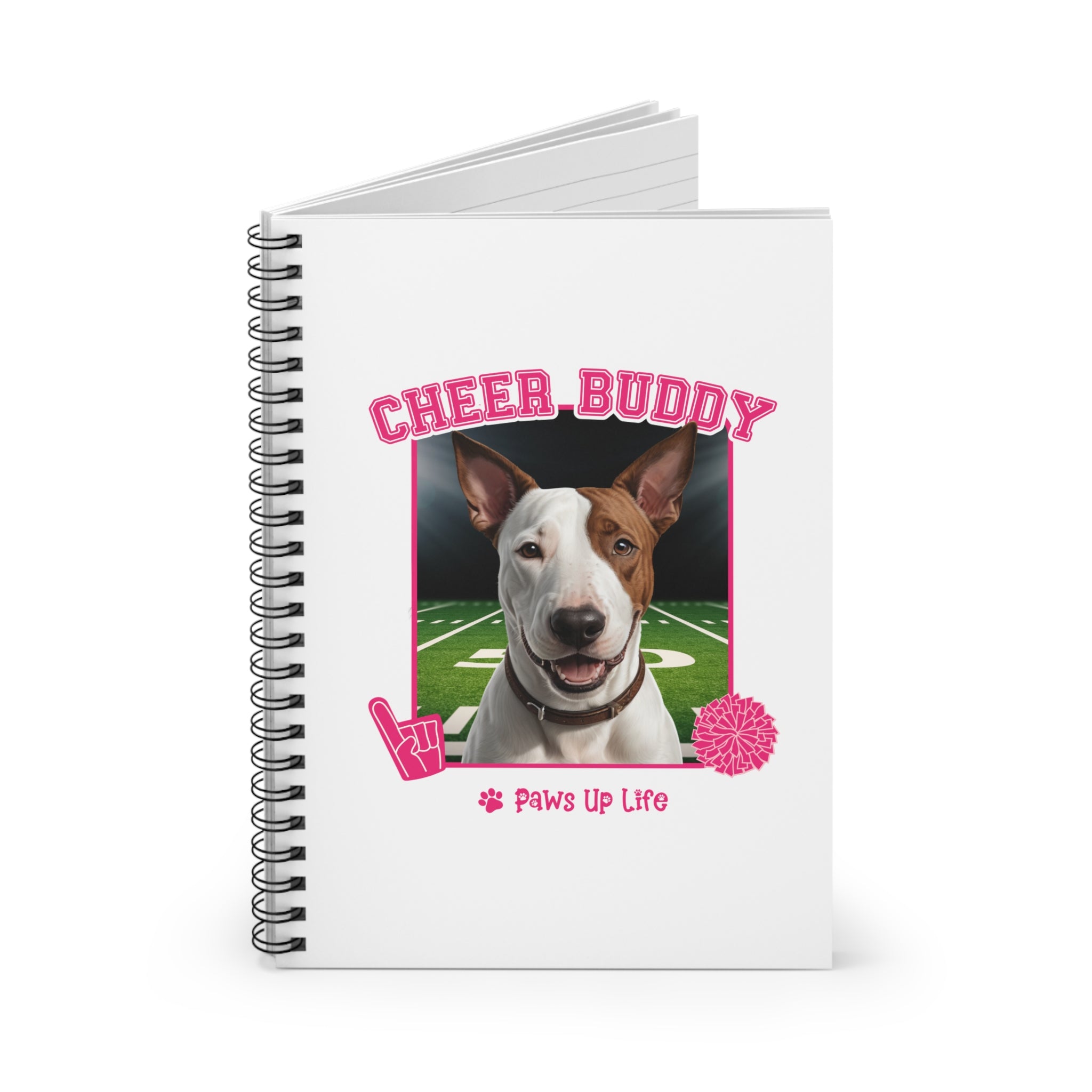 Bull Terrier Football Cheer Buddy Cheerleading Dog Spiral Notebook for Office and Home - Ruled Line | Paws Up Life, LLC