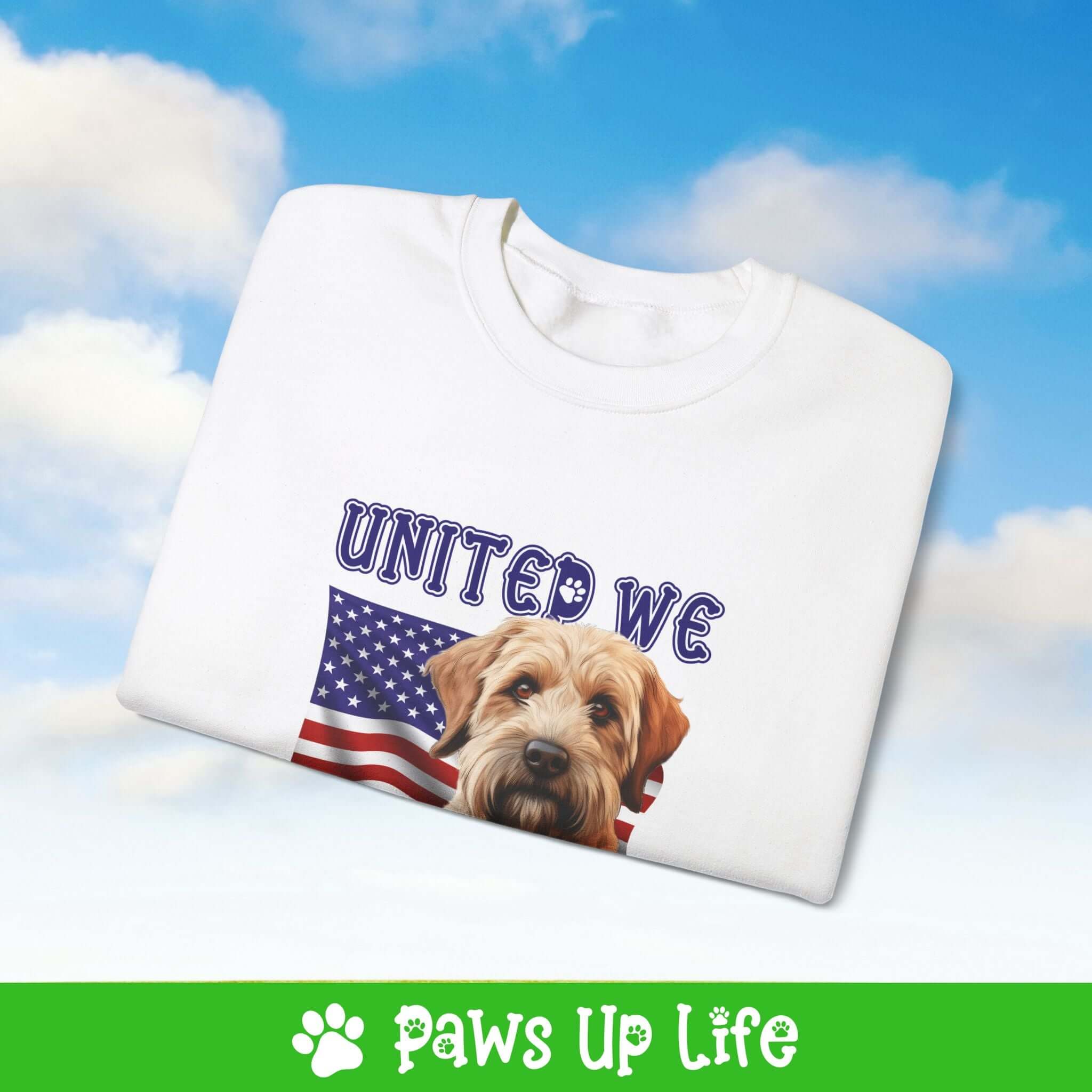 "United We Love" Soft Coated Wheaten Terrier Dog Crewneck Sweatshirt – Patriotic Dog Lover Gift, Unisex Apparel for Proud Dog Moms & Dads | Paws Up Life, LLC