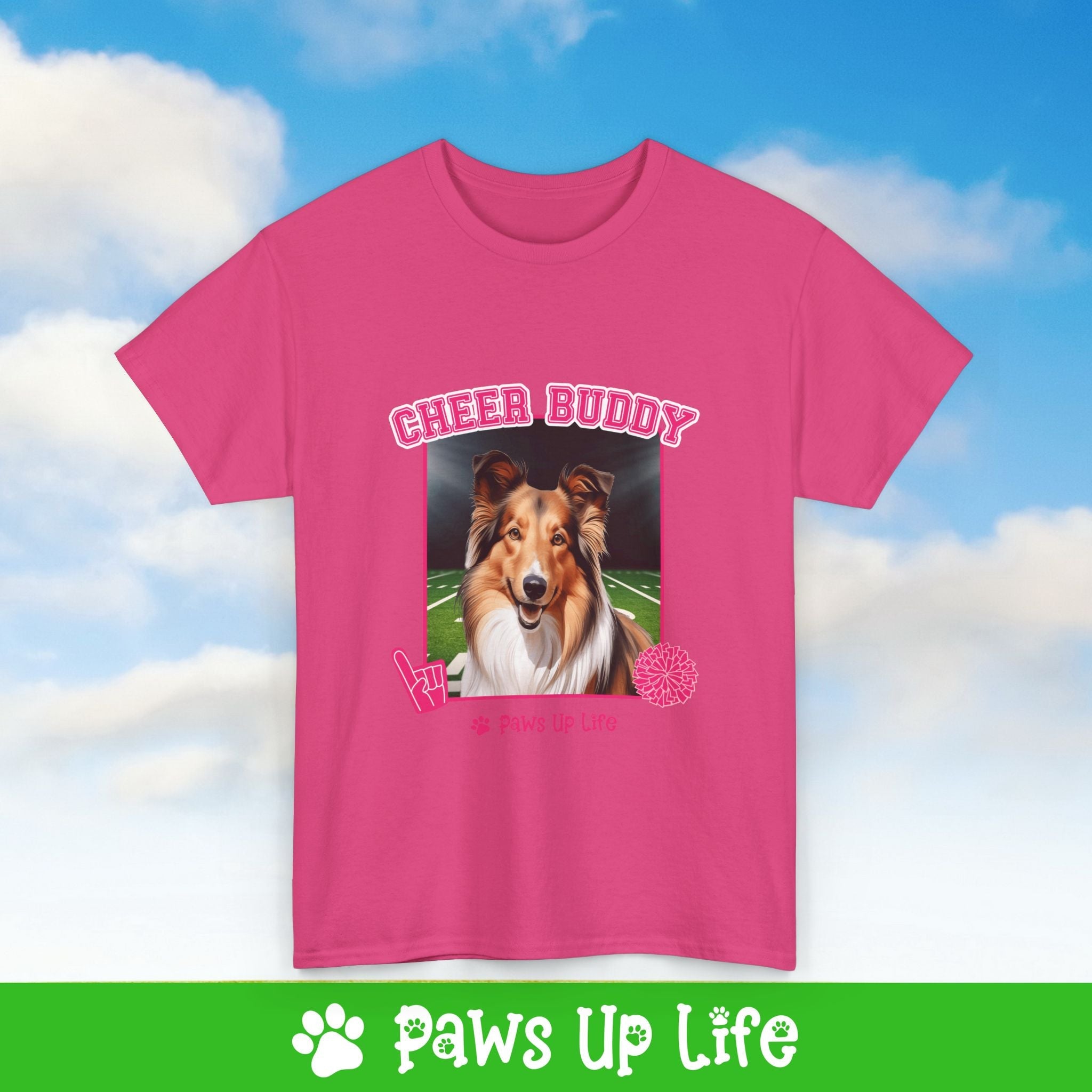 Shetland Sheepdog Football Cheer Buddy Cheerleading Dog Tee, Shirt, Unisex Pet Lover Gift, Dog Mom Dad Tshirt, Animal Rescue Advocate, Cute Puppy Graphic Top Classic Collar | Paws Up Life, LLC