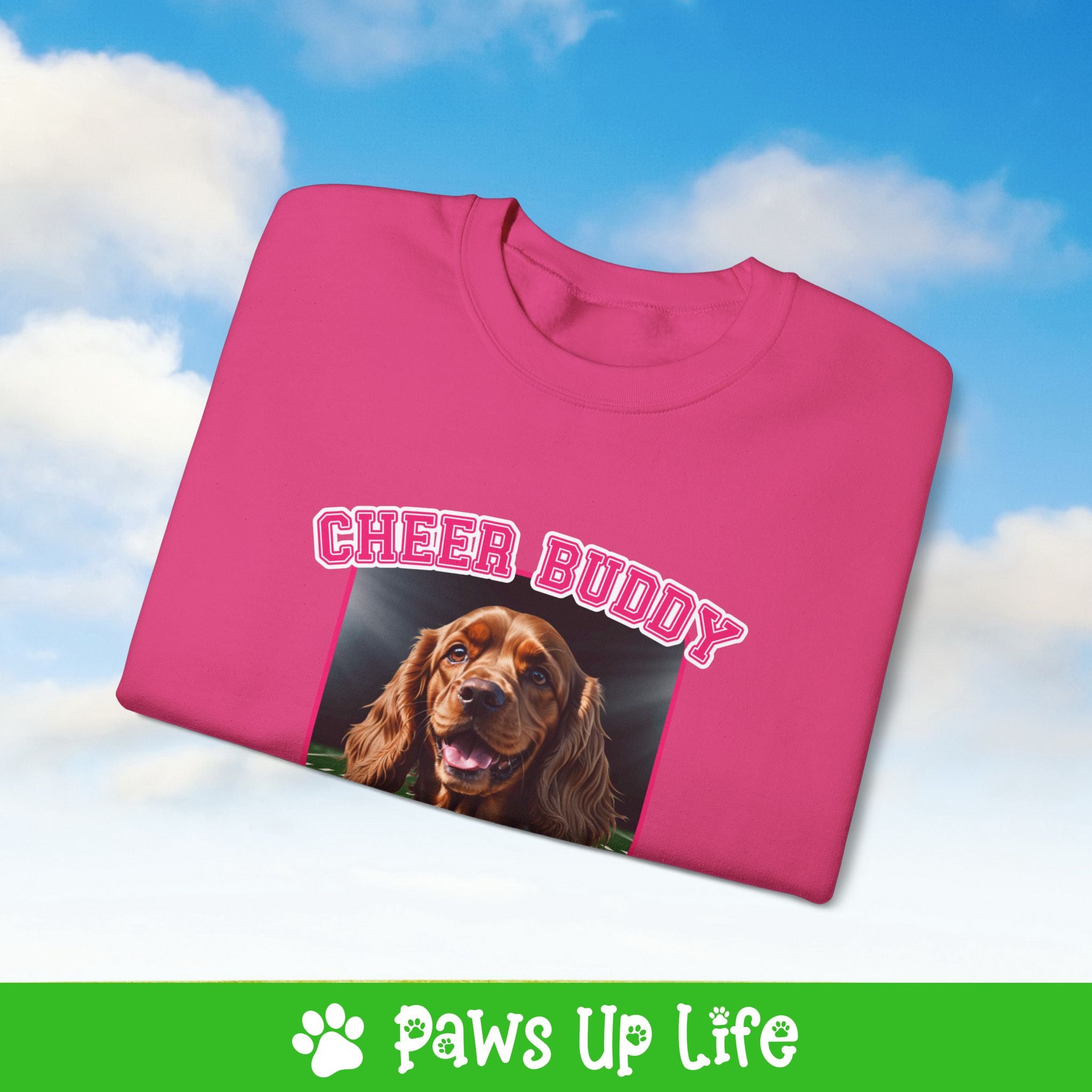 Cocker Spaniel Football Cheer Buddy Cheerleading Dog Crewneck Sweatshirt, Unisex Gift for Animal Lovers, Dog Mom Dad Sweatshirt, Cute Dog Lover Apparel, Fun Pet | Paws Up Life, LLC