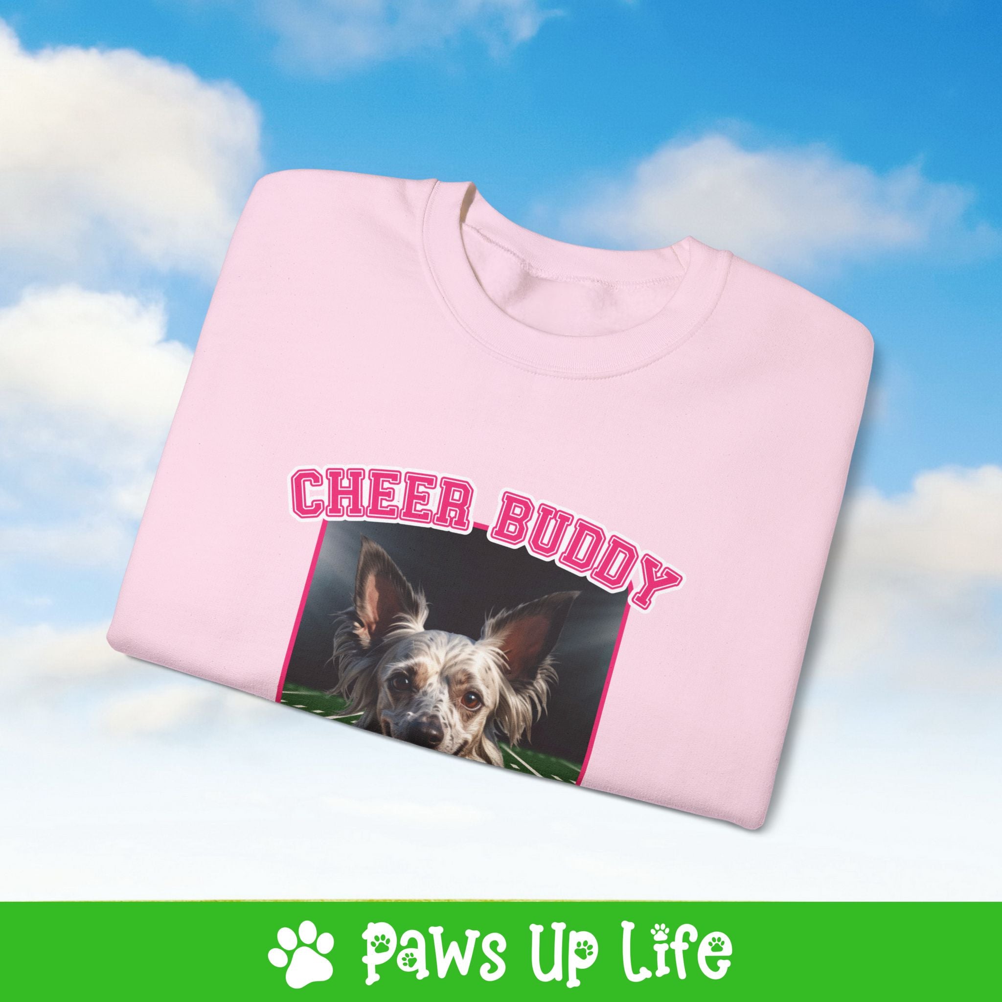 Chinese Crested Football Cheer Buddy Cheerleading Dog Crewneck Sweatshirt, Unisex Gift for Animal Lovers, Dog Mom Dad Sweatshirt, Cute Dog Lover Apparel, Fun Pet | Paws Up Life, LLC