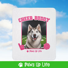 White Siberian Husky Football Cheer Buddy Cheerleading Dog Fleece Sherpa Blanket - Perfect for Snuggling and Cozy Napping | Paws Up Life, LLC