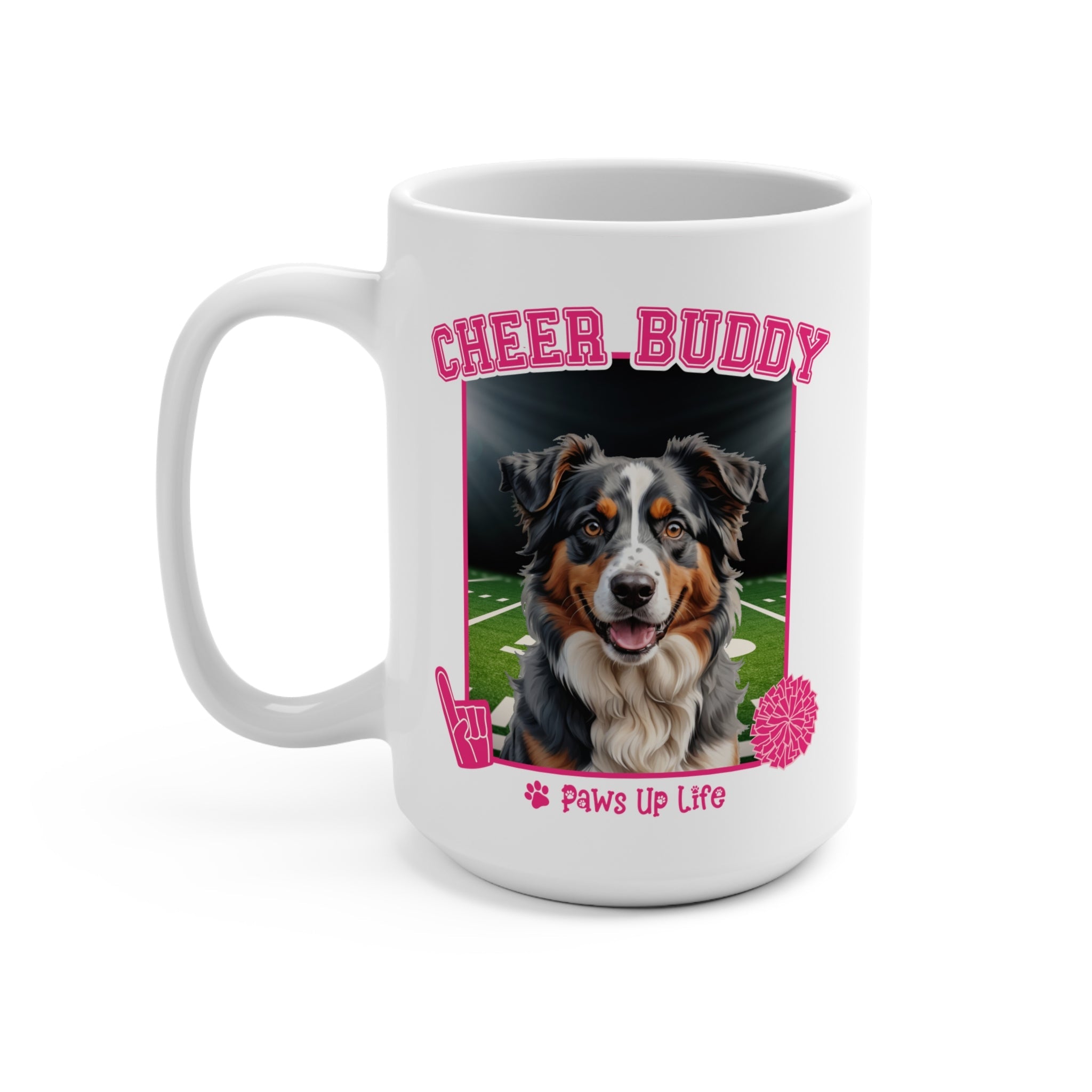 Australian Shepherd Cheer Buddy Cheerleading Dog 15oz Large Coffee Mug Ceramic Drinkware Tea Washable