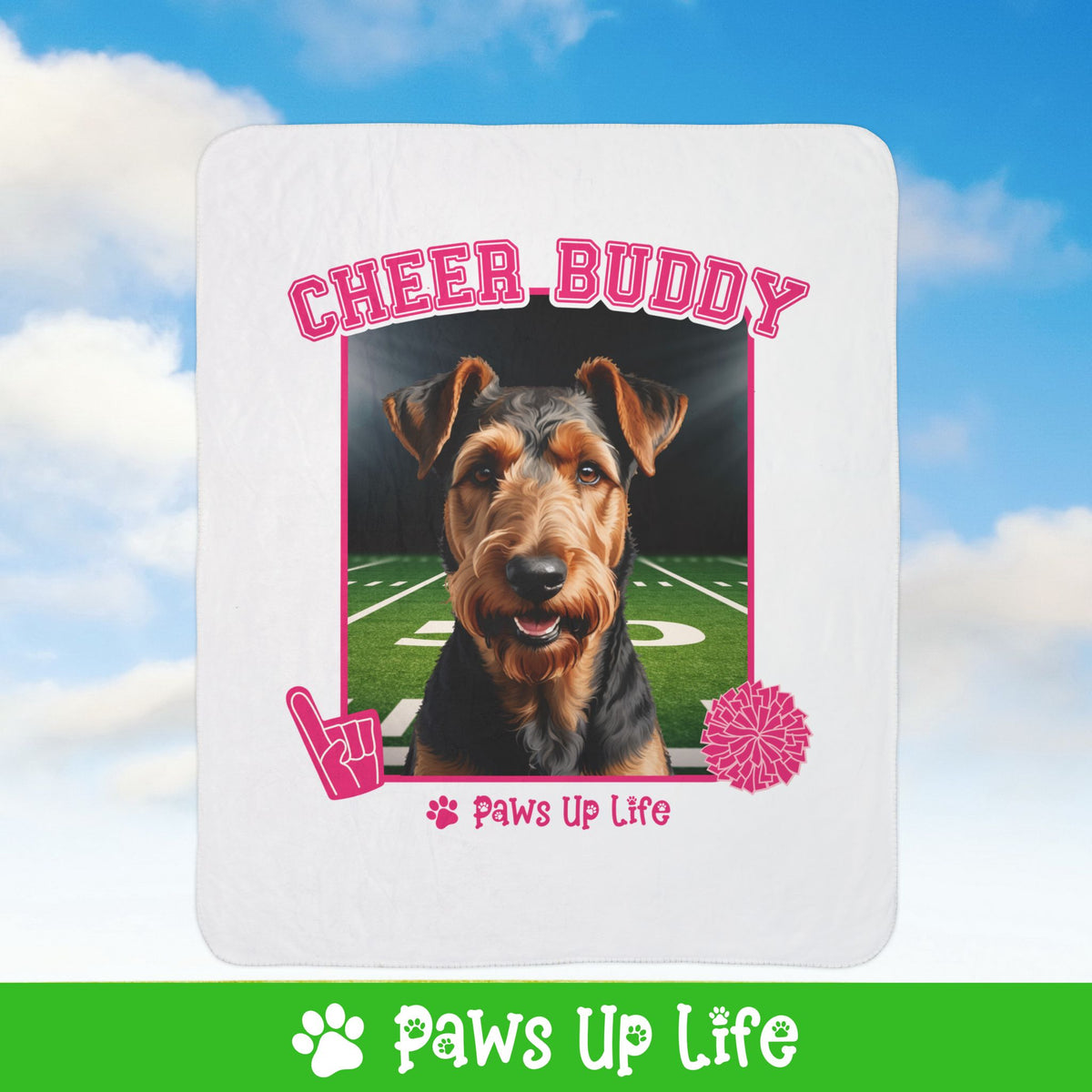 Airedale Terrier Cheer Buddy Dog Cheerleader Fleece Sherpa Blanket - Perfect for Snuggling and Cozy Napping | Paws Up Life, LLC