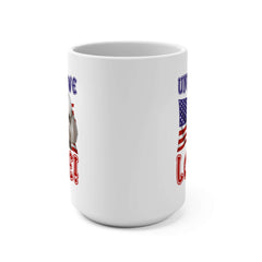 "United We Love" White Poodle 15oz Ceramic Mug – Fun Patriotic Dog Lover Drinkware, Perfect for Coffee & Tea!