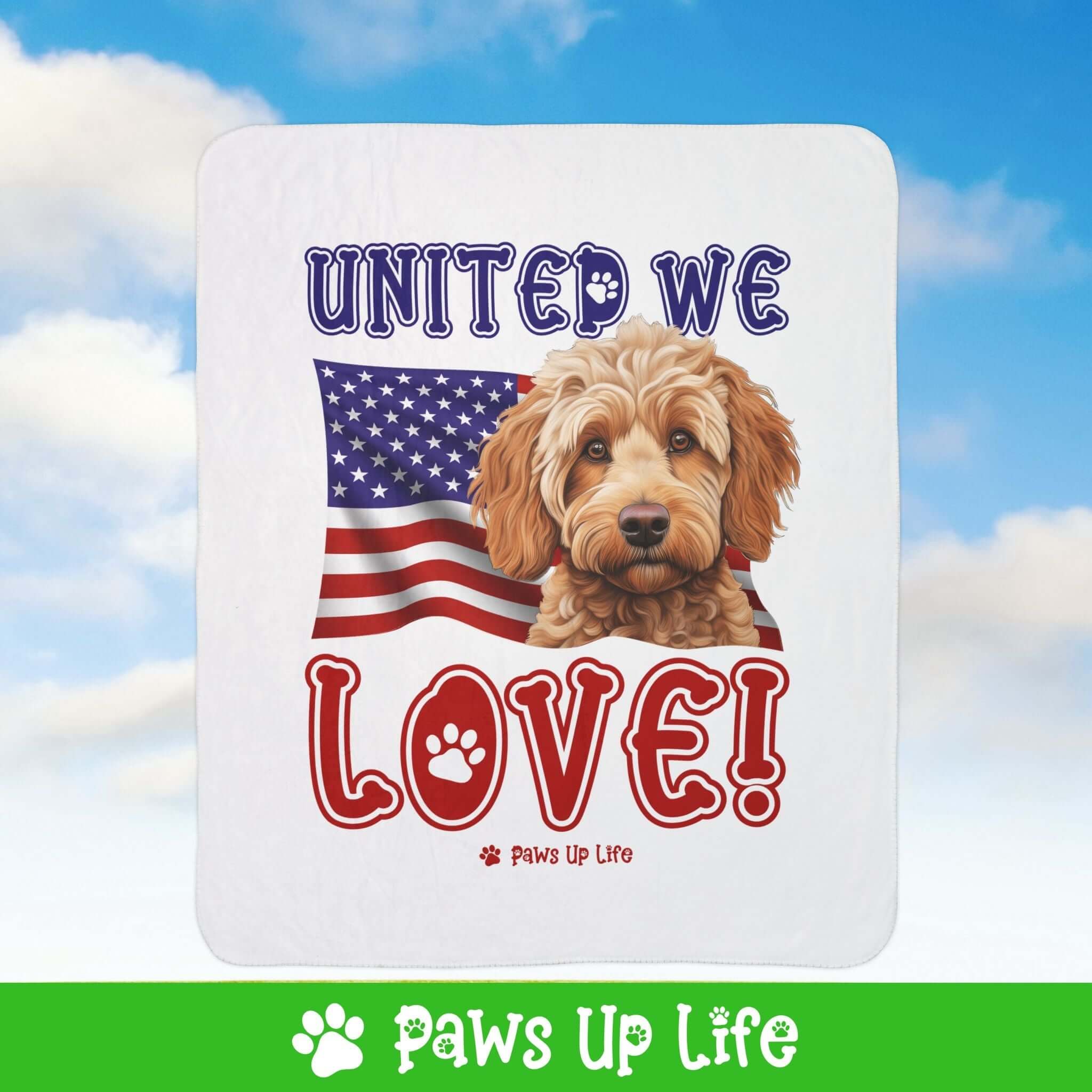 "United We Love" Spoodle Patriotic Fleece Sherpa Blanket - Perfect for Snuggling and Cozy Napping | Paws Up Life, LLC