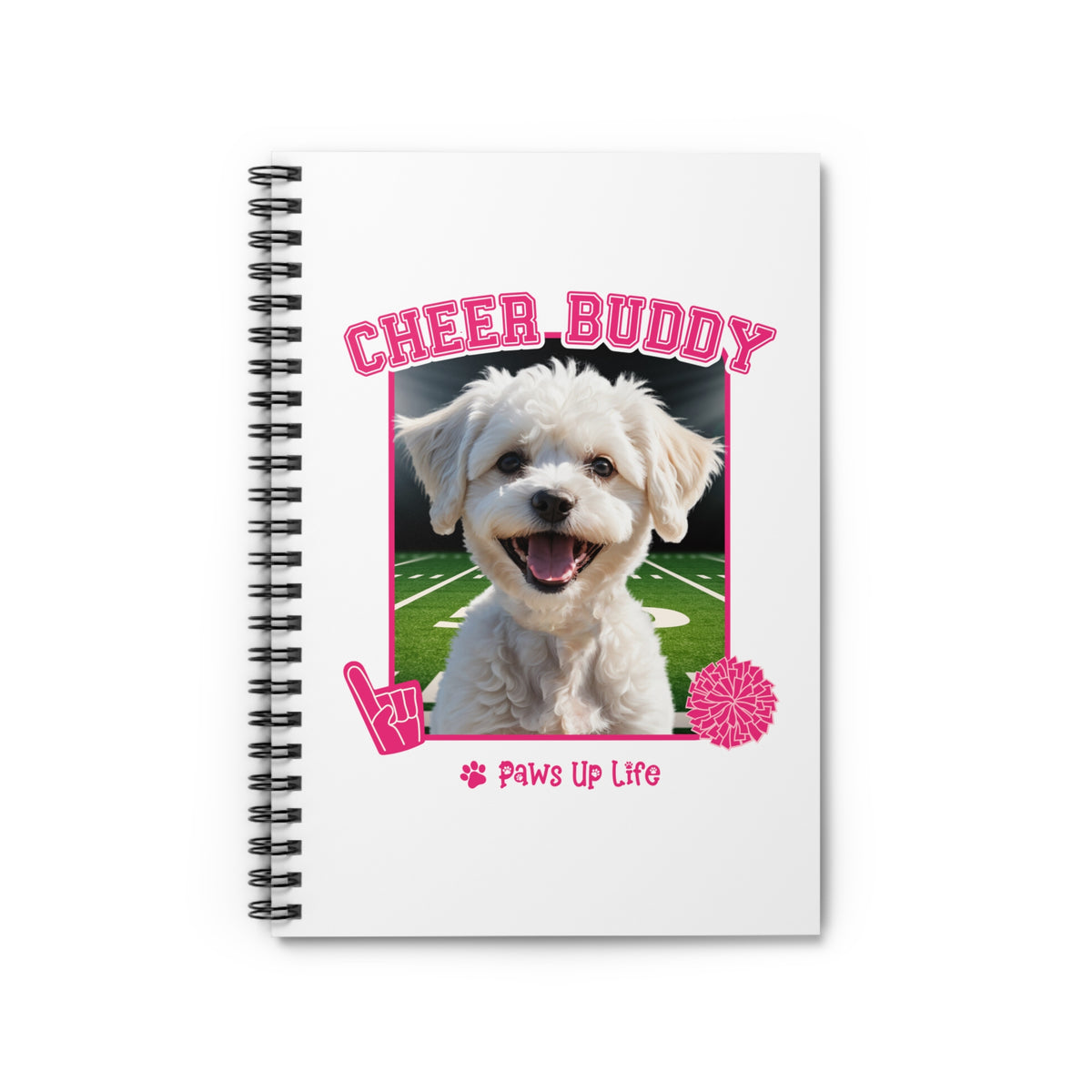 Bichon Frise Football Cheer Buddy Cheerleading Dog Spiral Notebook for Office and Home - Ruled Line