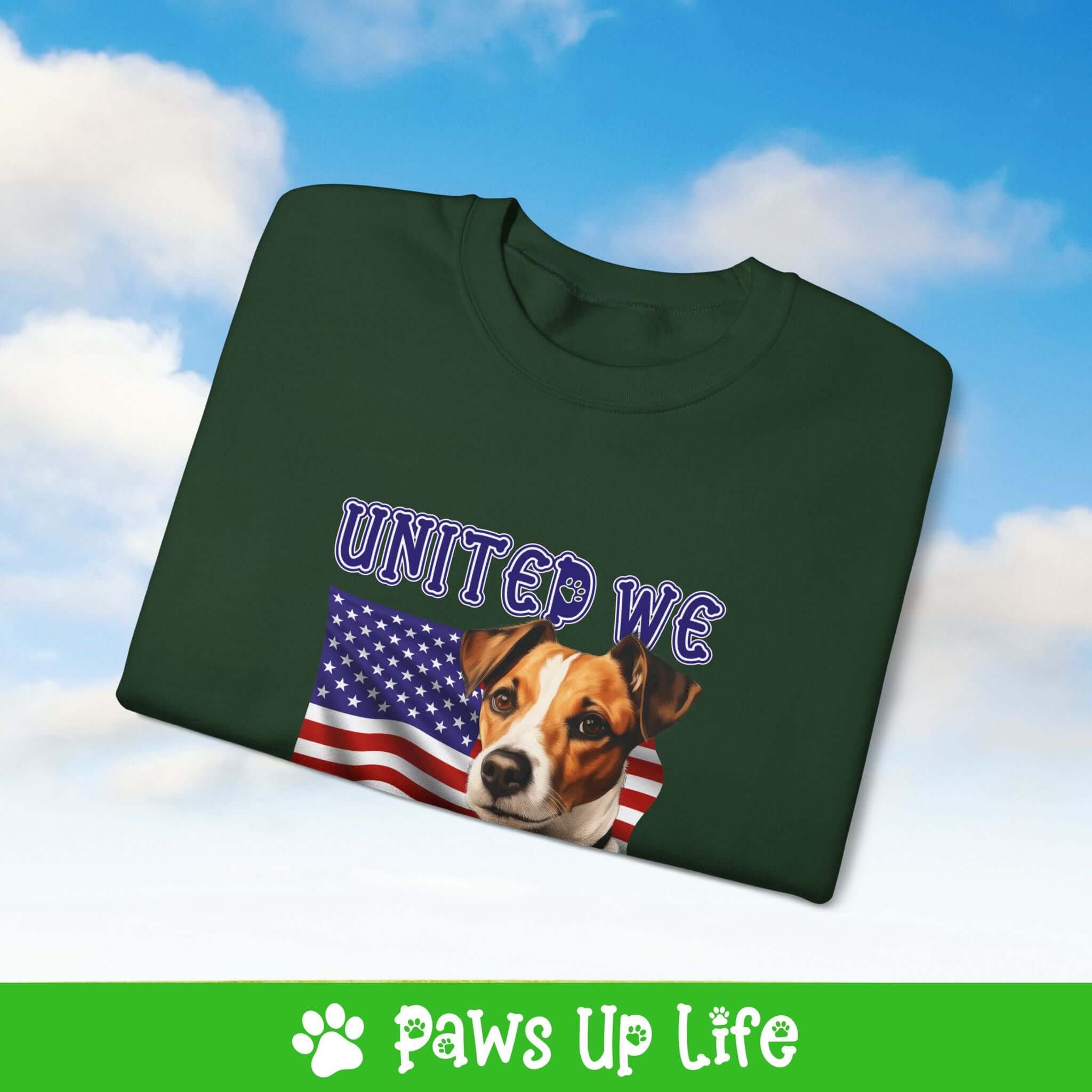 "United We Love" Russell Terrier Dog Crewneck Sweatshirt – Patriotic Dog Lover Gift, Unisex Apparel for Proud Dog Moms & Dads | Paws Up Life, LLC