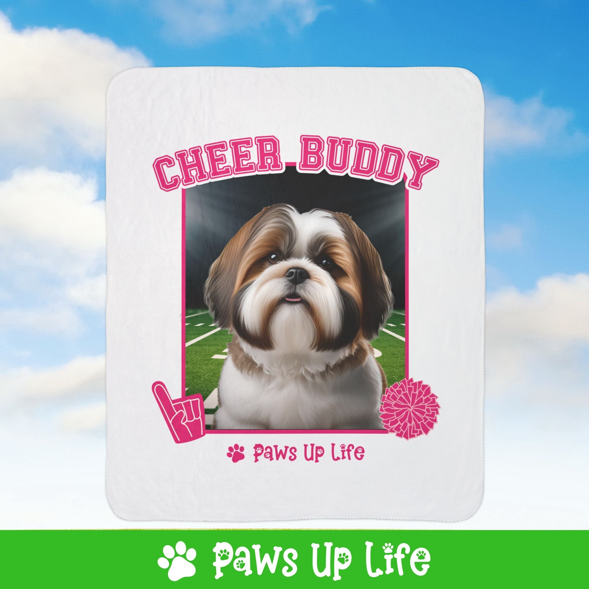 Brown Shih Tzu Football Cheer Buddy Cheerleading Dog Fleece Sherpa Blanket - Perfect for Snuggling and Cozy Napping | Paws Up Life, LLC