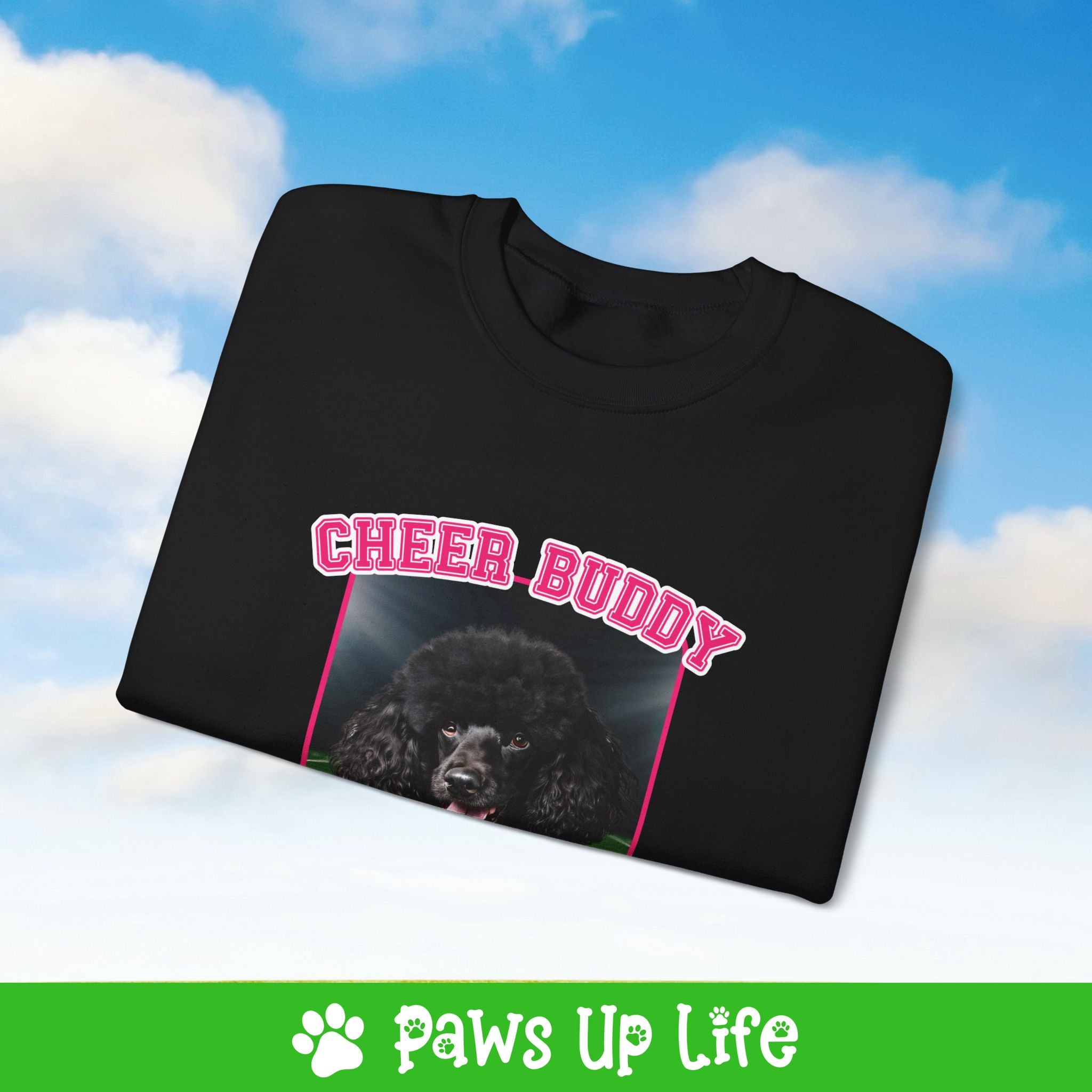 Black Poodle Football Cheer Buddy Cheerleading Dog Crewneck Sweatshirt, Unisex Gift for Animal Lovers, Dog Mom Dad Sweatshirt, Cute Dog Lover Apparel, Fun Pet | Paws Up Life, LLC