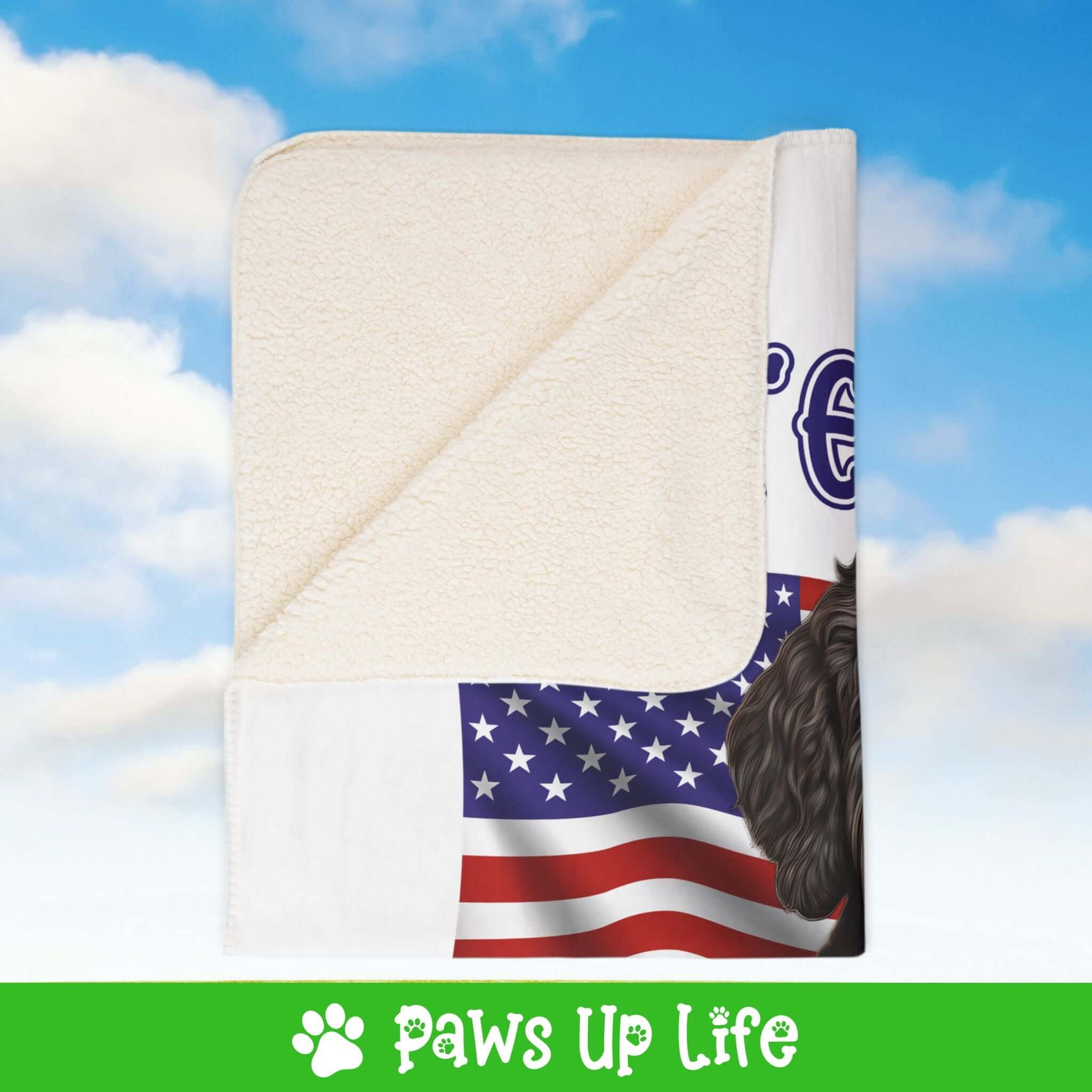 "United We Love" Portuguese Water Dog Patriotic Fleece Sherpa Blanket - Perfect for Snuggling and Cozy Napping