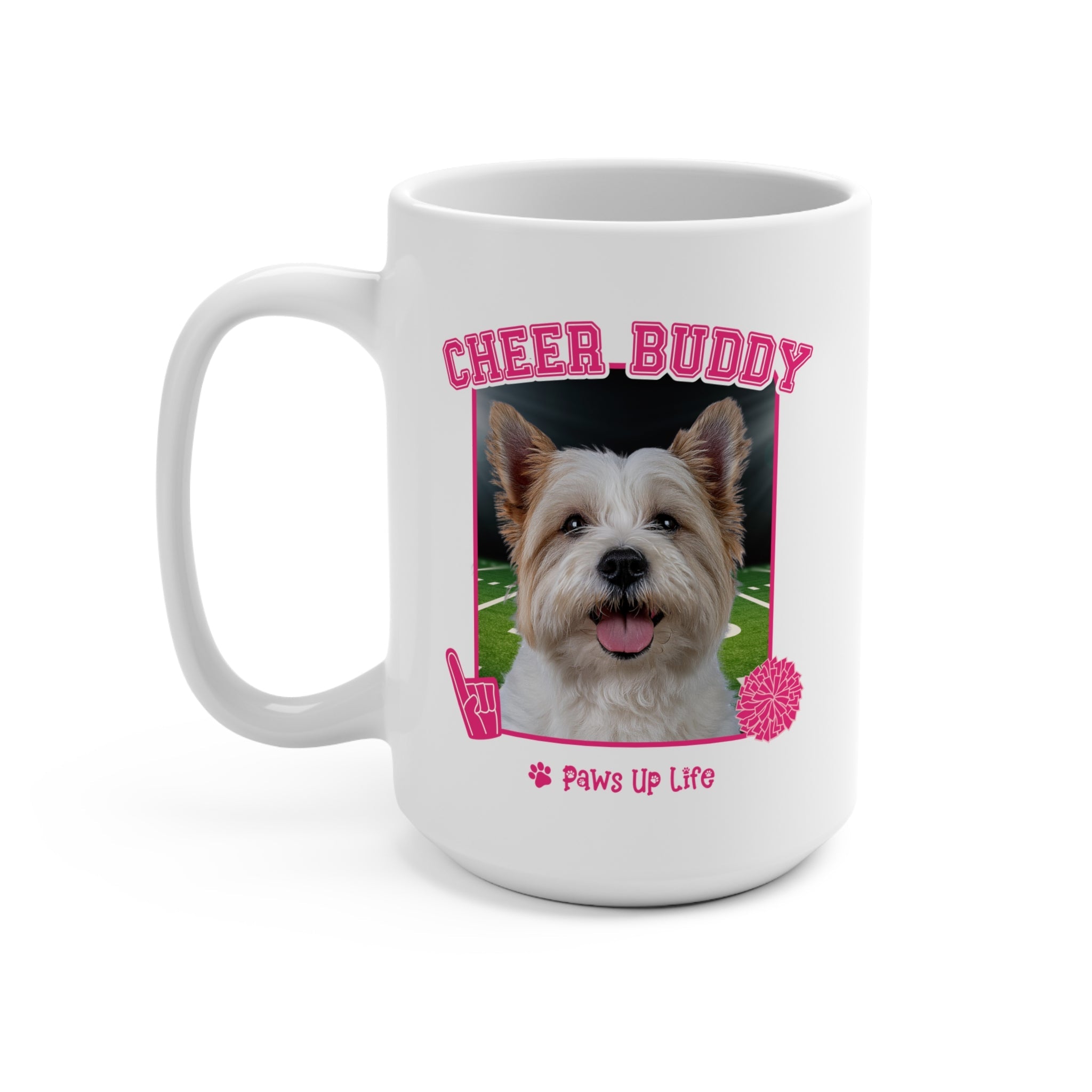 White Norfolk Terrier Football Cheer Buddy Cheerleading Dog 15oz Large Coffee Mug Ceramic Drinkware Tea Washable | Paws Up Life, LLC