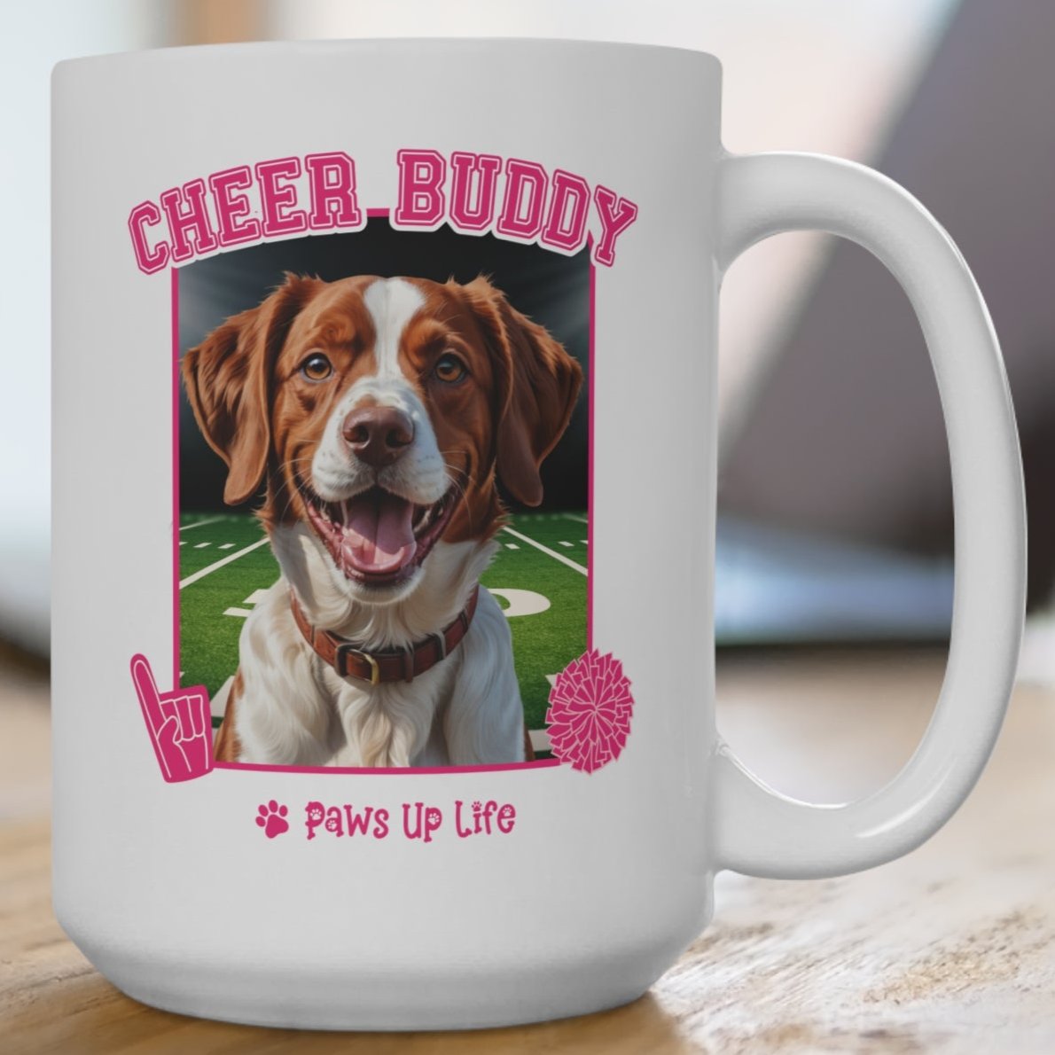 Brittany Football Cheer Buddy Cheerleading Dog 15oz Large Coffee Mug Ceramic Drinkware Tea Washable | Paws Up Life, LLC