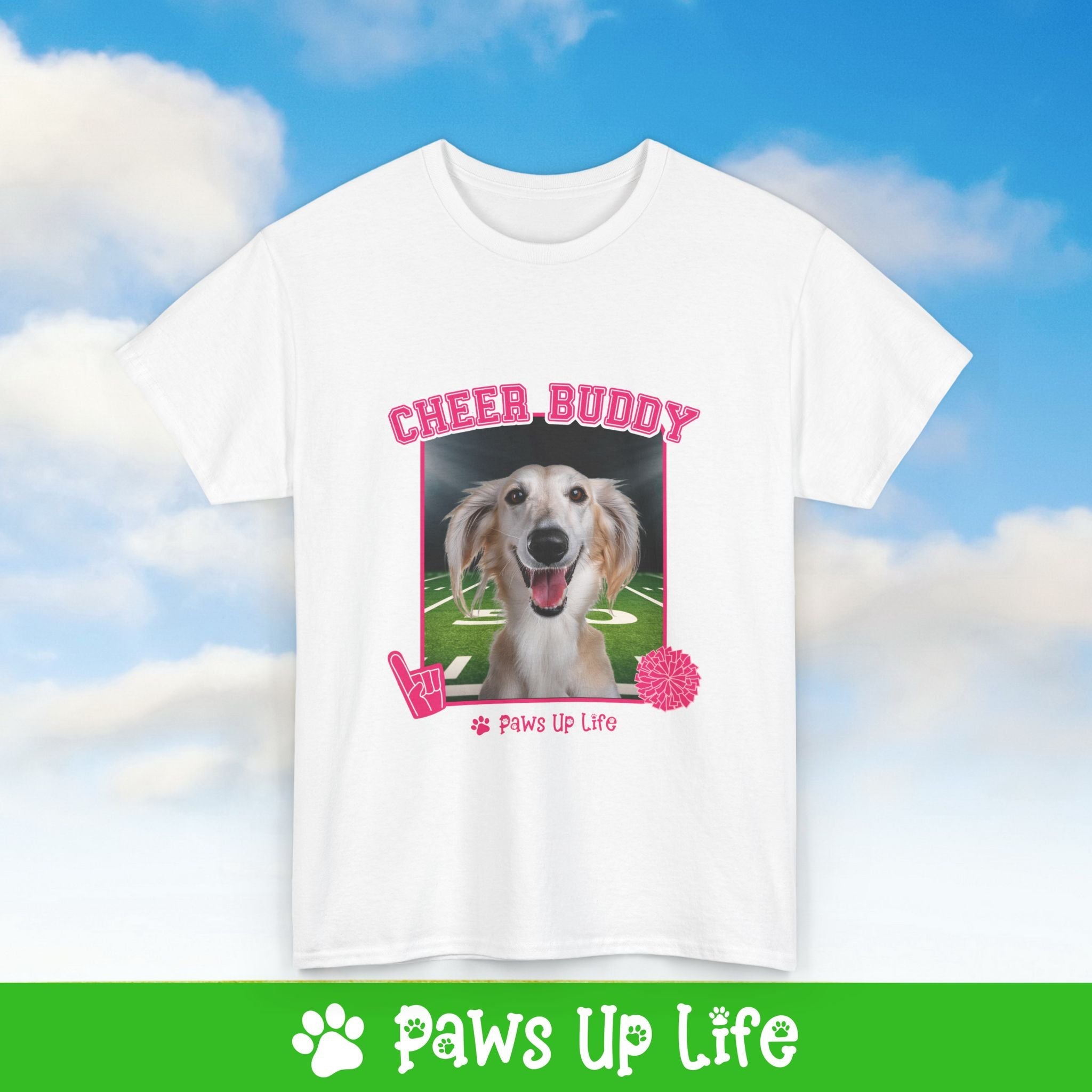 Saluki Football Cheer Buddy Cheerleading Dog Tee, Shirt, Unisex Pet Lover Gift, Dog Mom Dad Tshirt, Animal Rescue Advocate, Cute Puppy Graphic Top Classic Collar | Paws Up Life, LLC