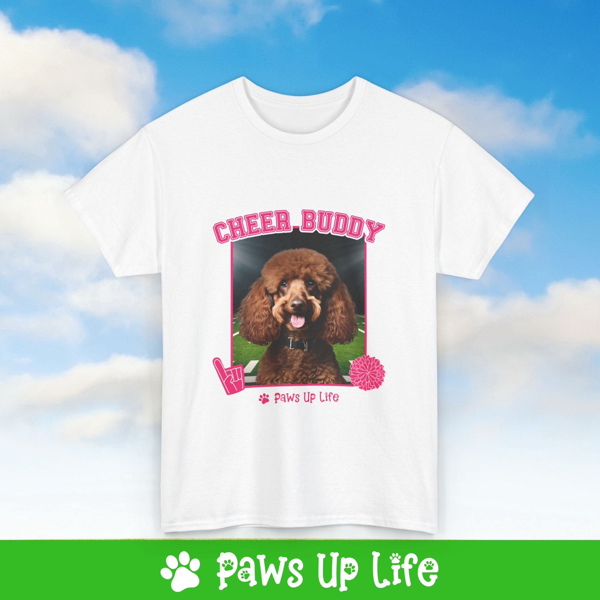 Brown Poodle Football Cheer Buddy Cheerleading Dog Tee, Shirt, Unisex Pet Lover Gift, Dog Mom Dad Tshirt, Animal Rescue Advocate, Cute Puppy Graphic Top Classic Collar | Paws Up Life, LLC