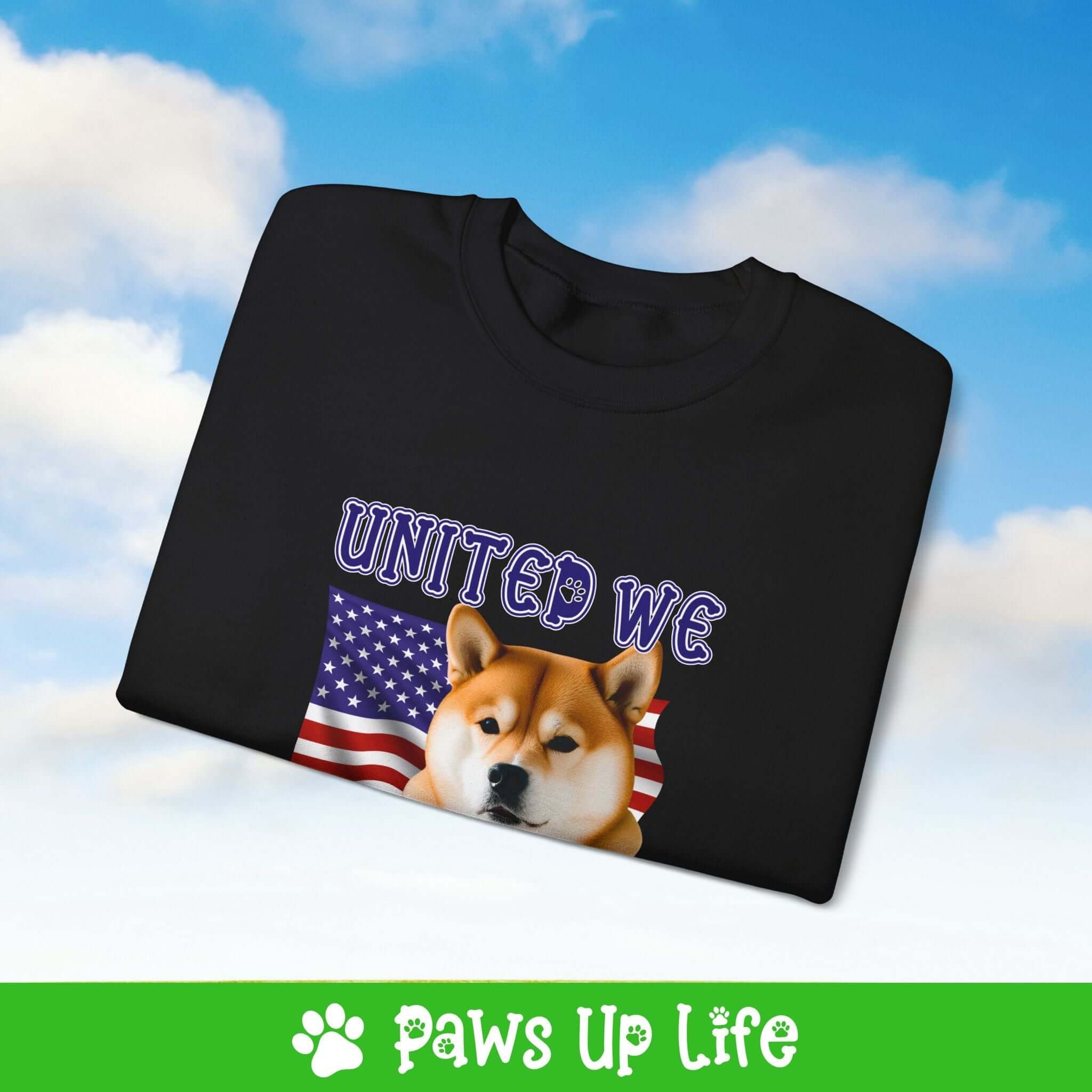 "United We Love" Shiba Inu Dog Crewneck Sweatshirt – Patriotic Dog Lover Gift, Unisex Apparel for Proud Dog Moms & Dads | Paws Up Life, LLC