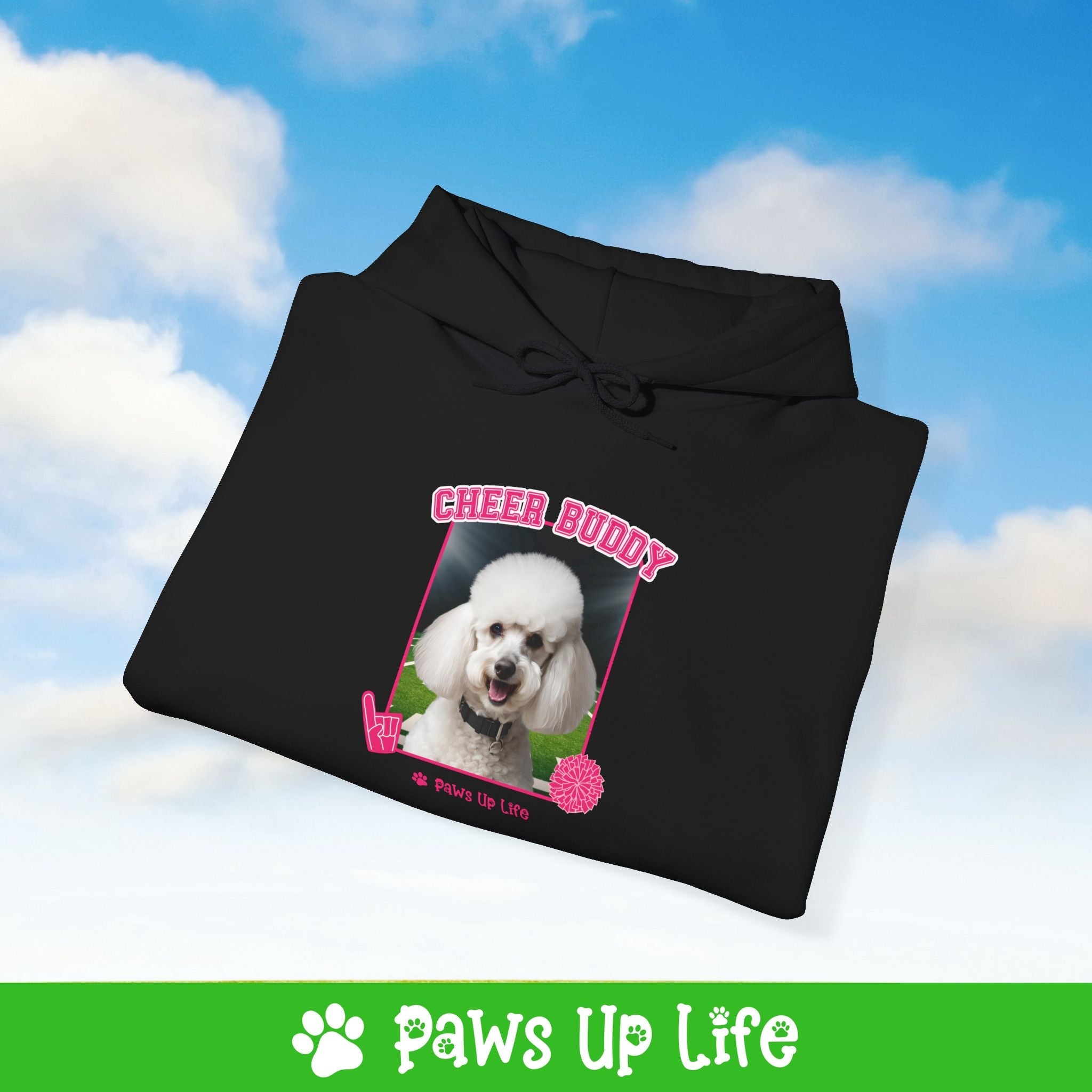 White Poodle Football Cheer Buddy Cheerleading Dog Unisex Hoodie Hooded Sweatshirt Classic Comfy Cotton | Paws Up Life, LLC