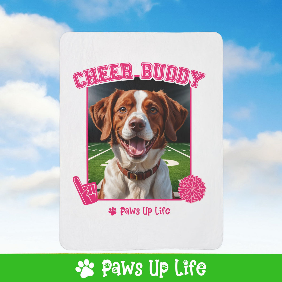 Brittany Football Cheer Buddy Cheerleading Dog Fleece Sherpa Blanket - Perfect for Snuggling and Cozy Napping | Paws Up Life, LLC